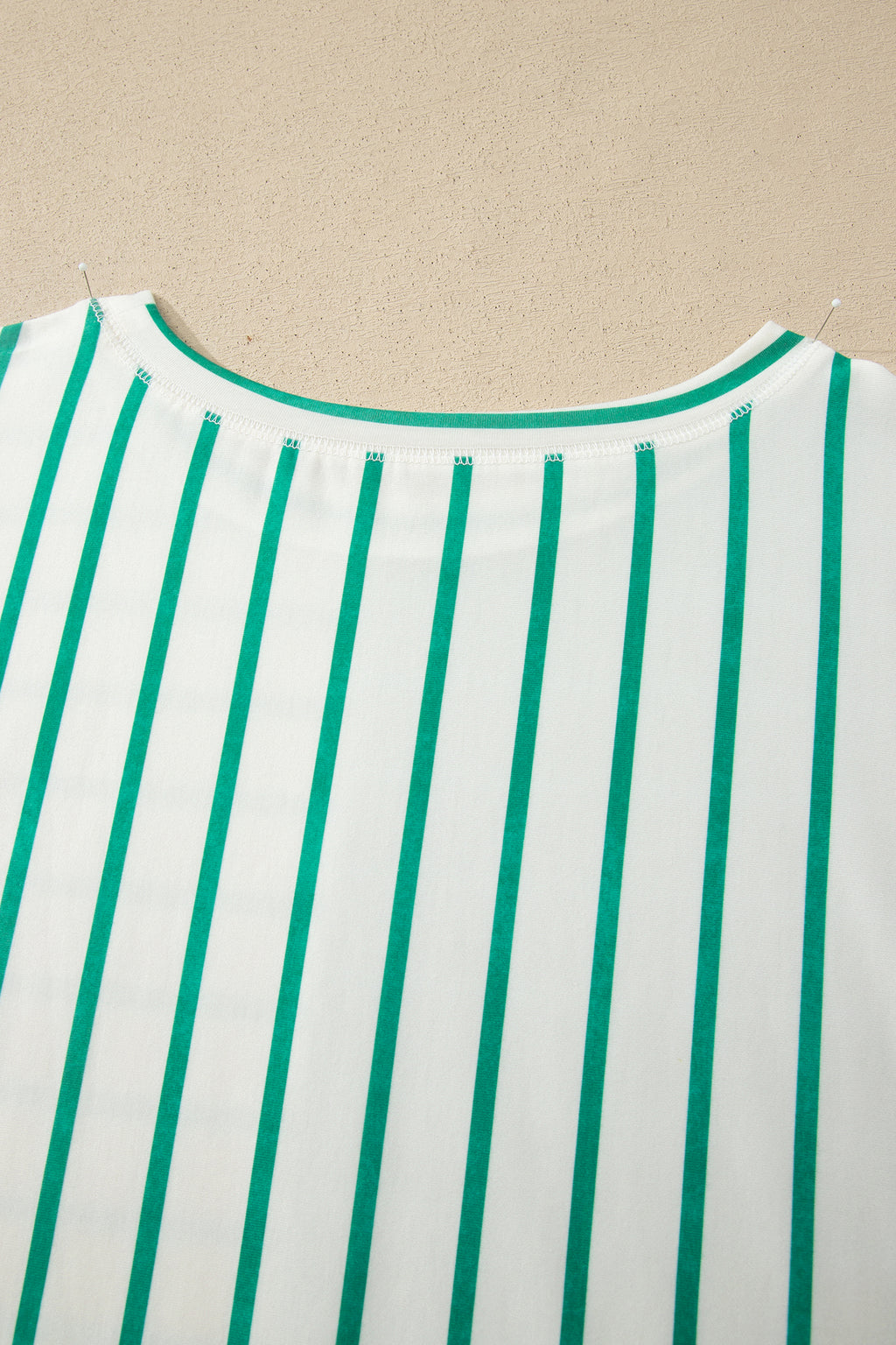 Green Stripe Colorblock 3/4 Sleeve Loose T Shirt