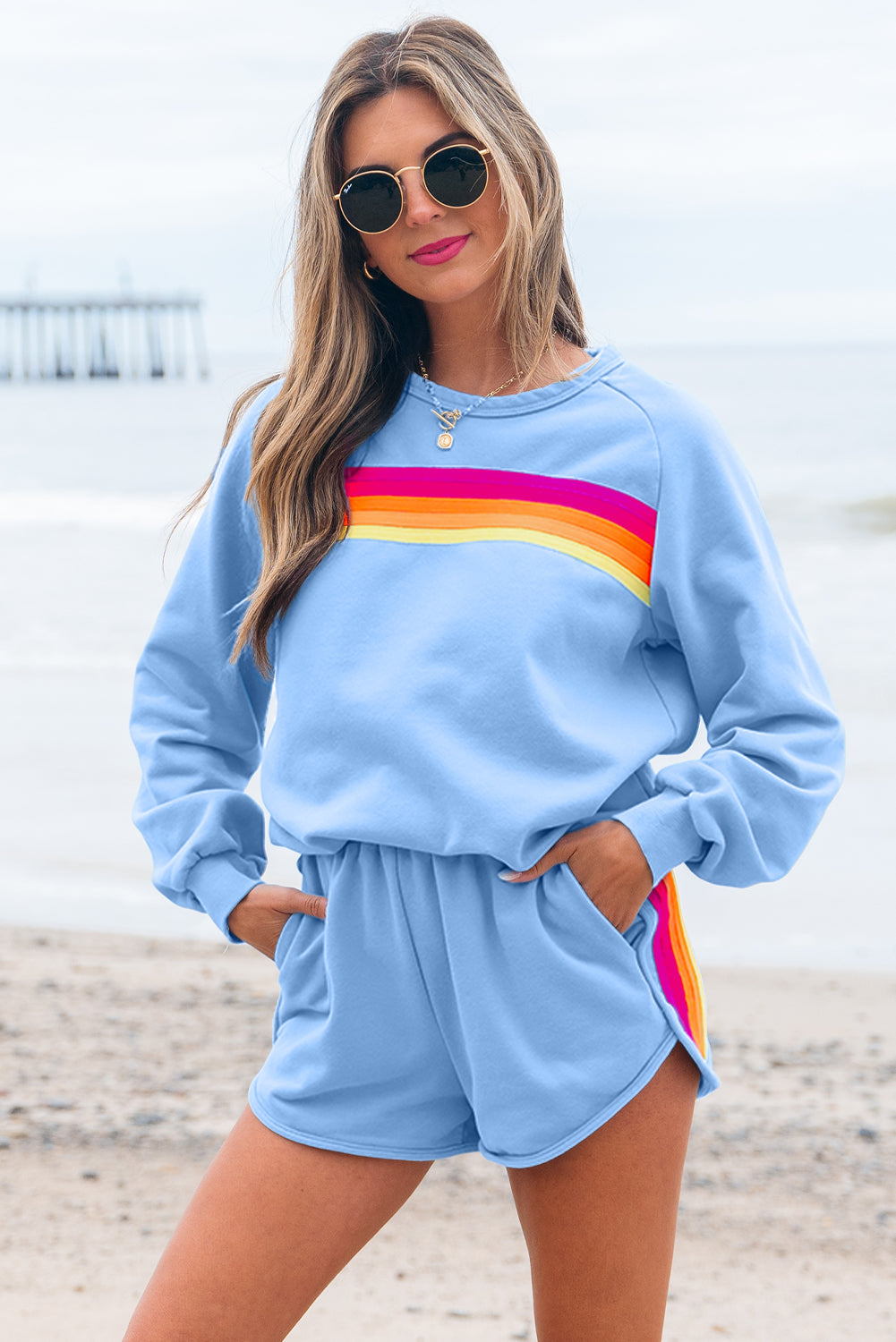 Accent Pullover and Shorts 2pcs Casual Set