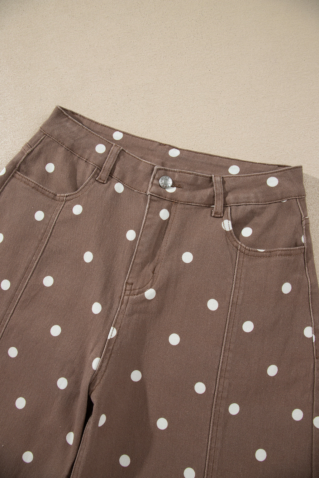 Brown Tailored Seam Polka Dot Print Barrel Casual Jeans