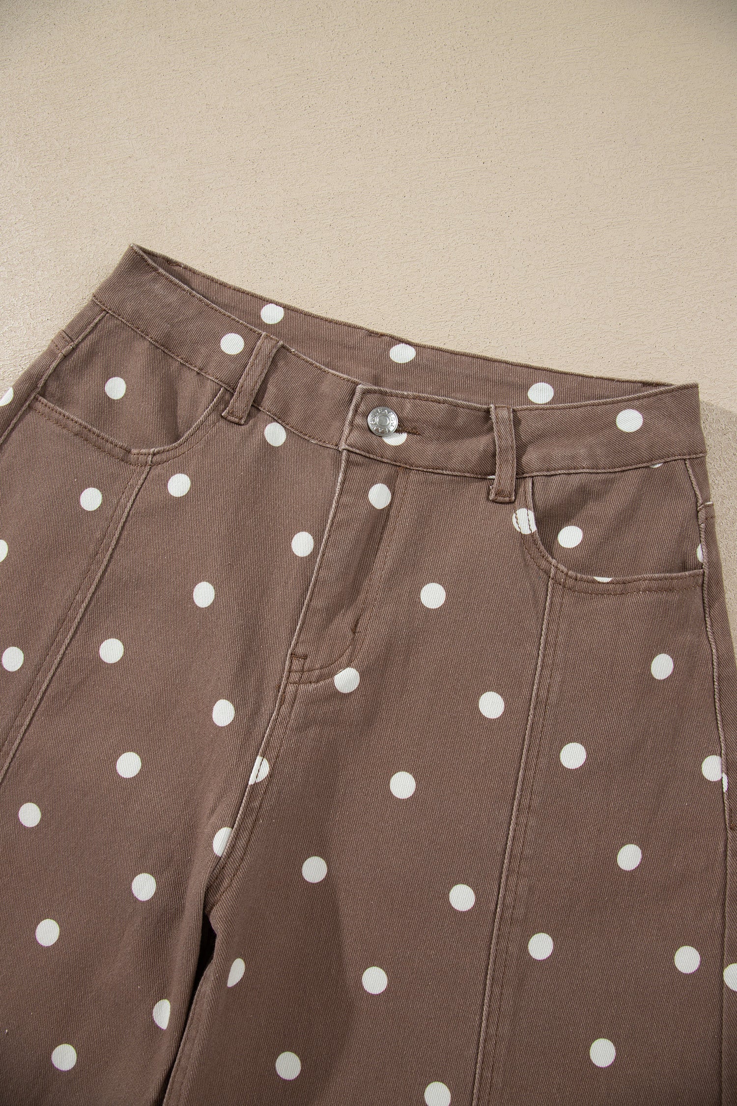 Brown Tailored Seam Polka Dot Print Barrel Casual Jeans