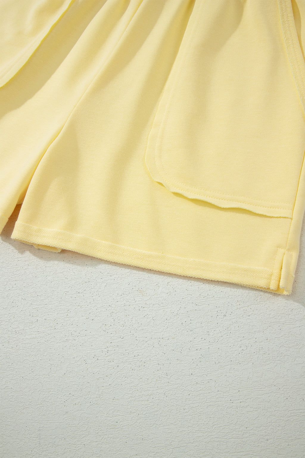 Yellow Cream Loose Polo Tee Elastic Waist 2pcs Short Set