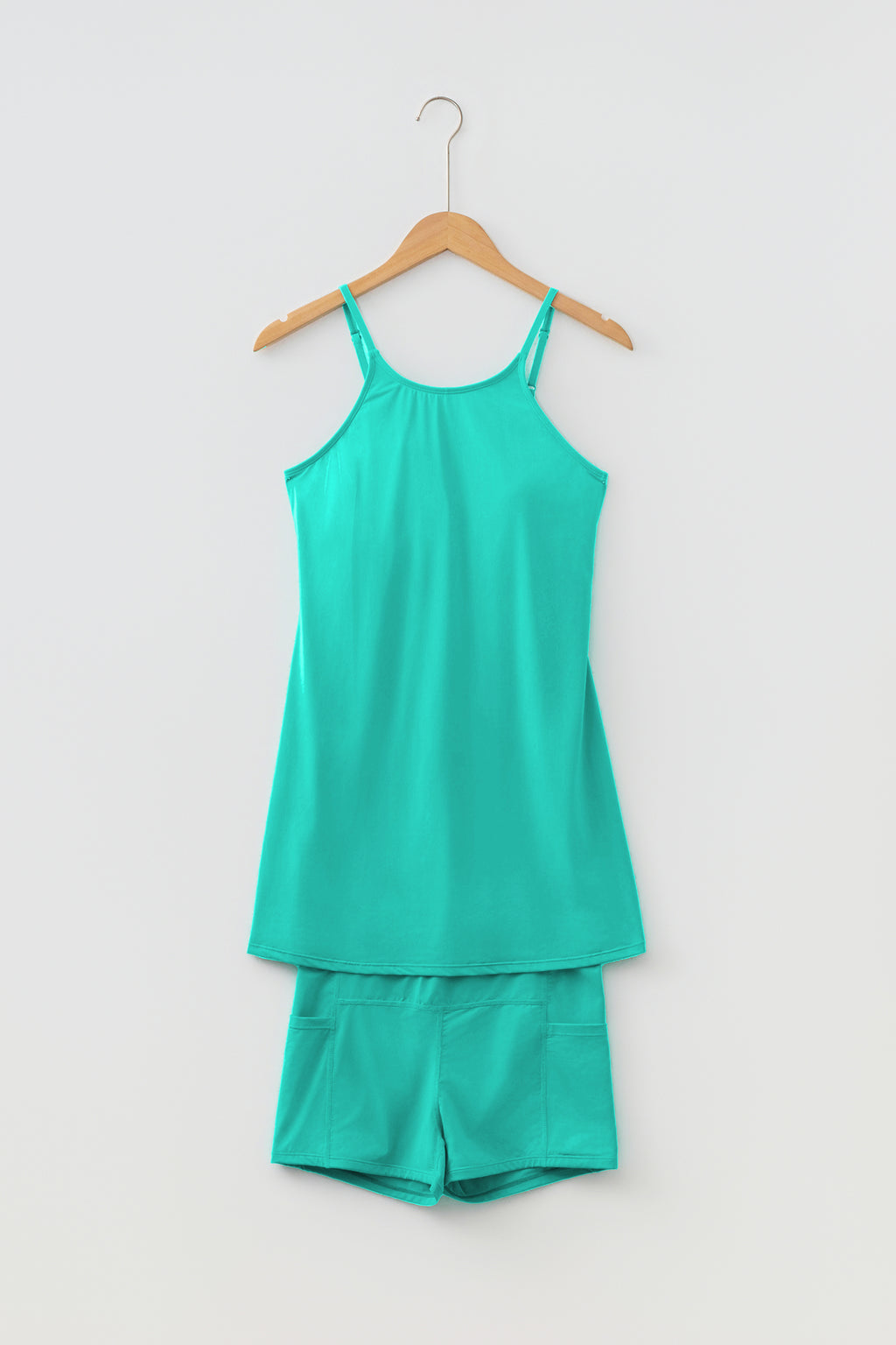 Pink Solid Color Tunic Tank Dress Athletic Shorts Two Piece Set