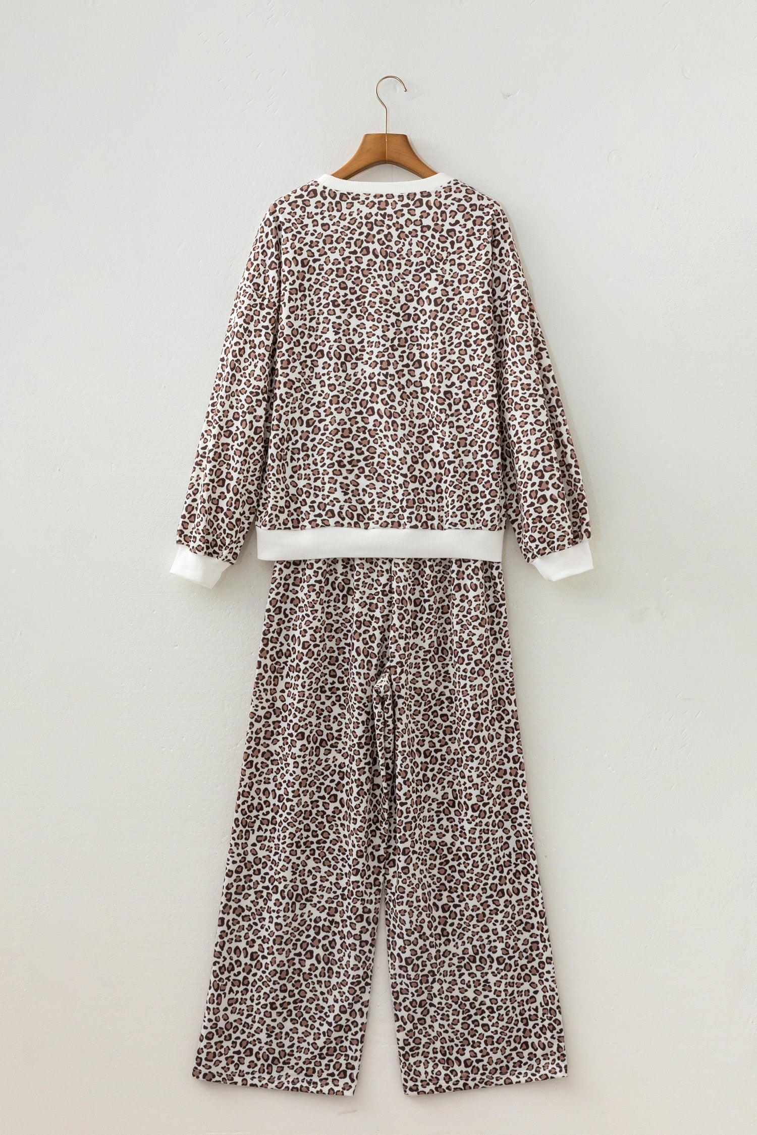 Khaki Leopard Print Embroidery Colorblock Details Pant Set