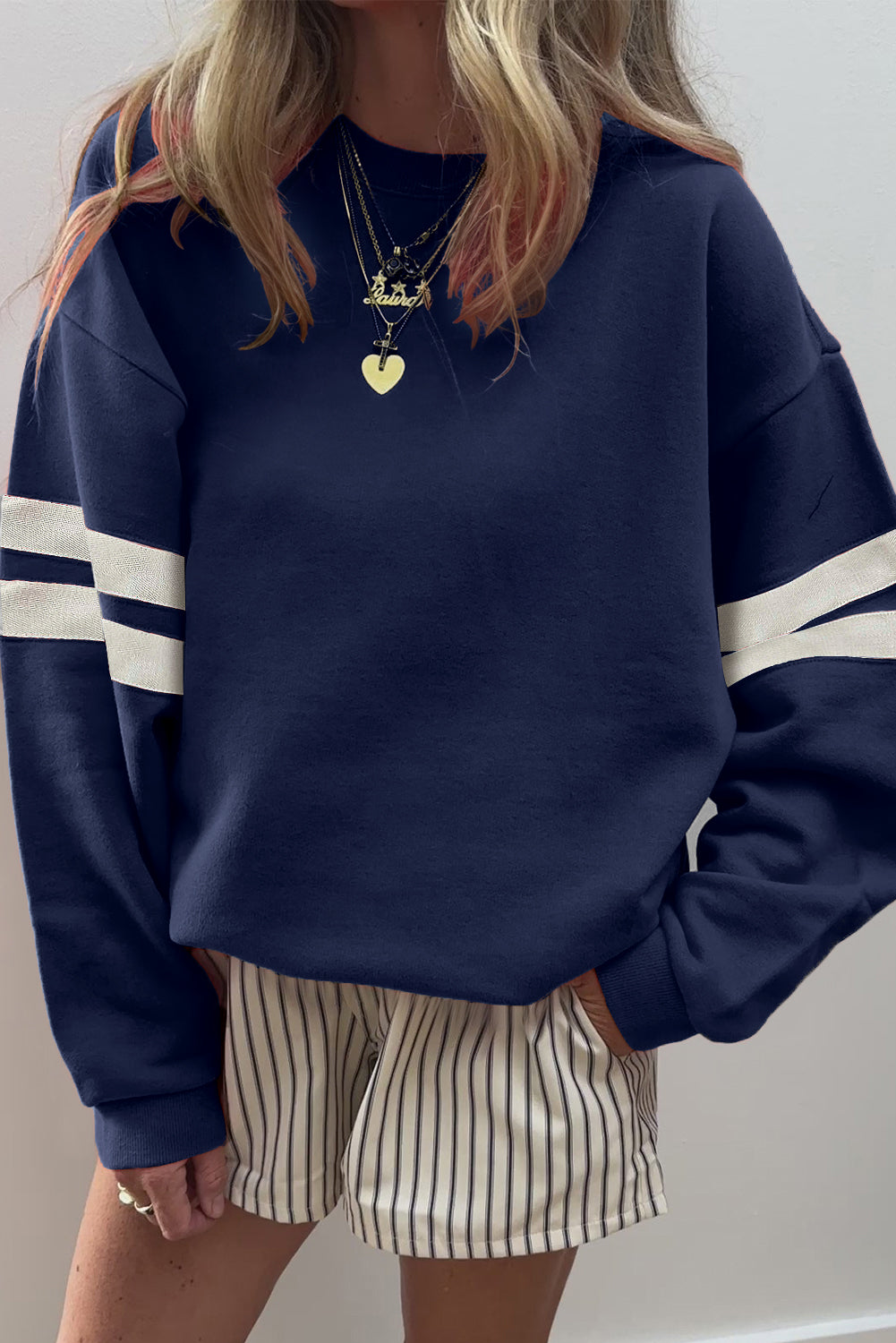 Orange Varsity Striped Detail Drop Shoulder Oversized Sweatshirt