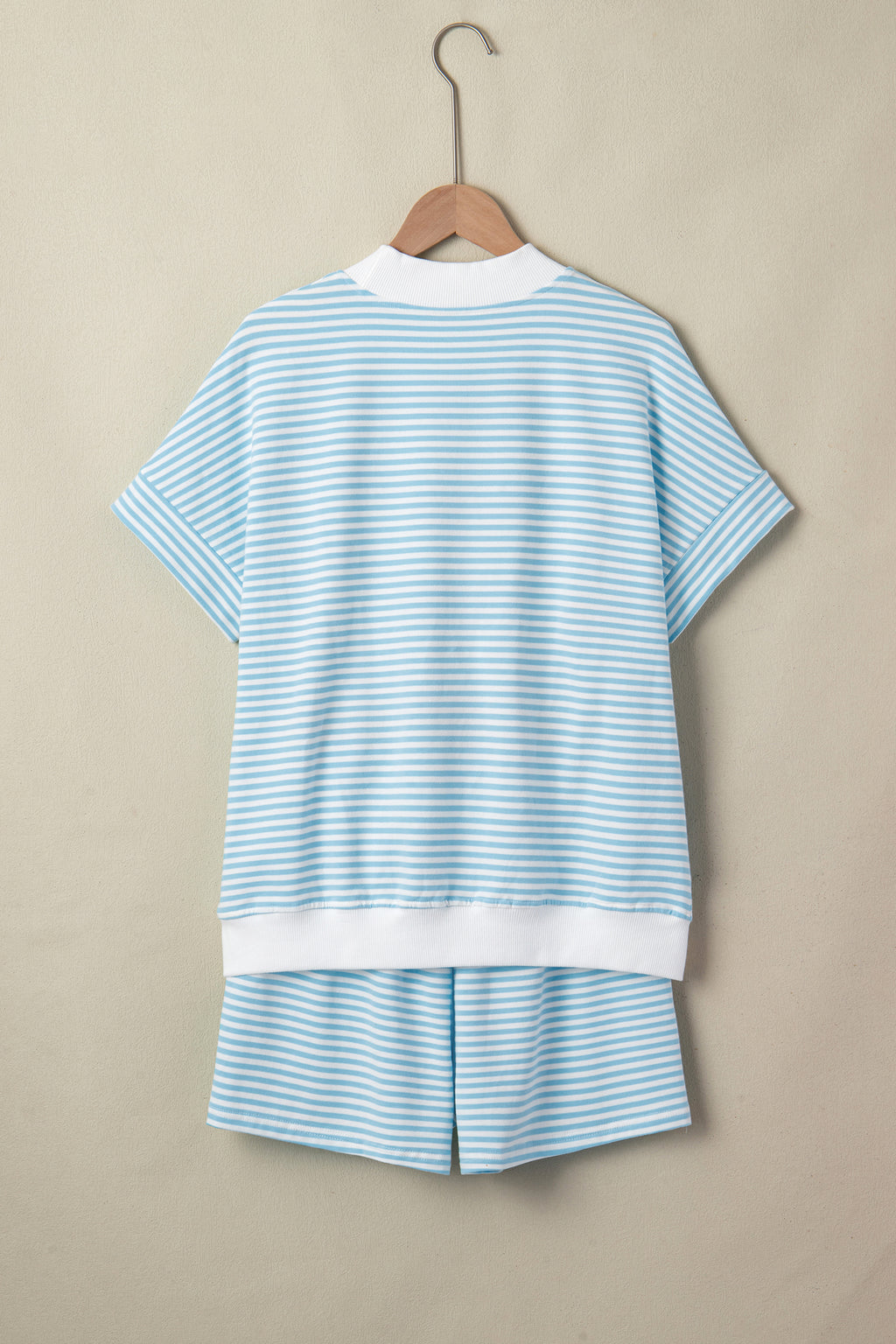 Sky Blue Stripe Casual 2pcs Short Set
