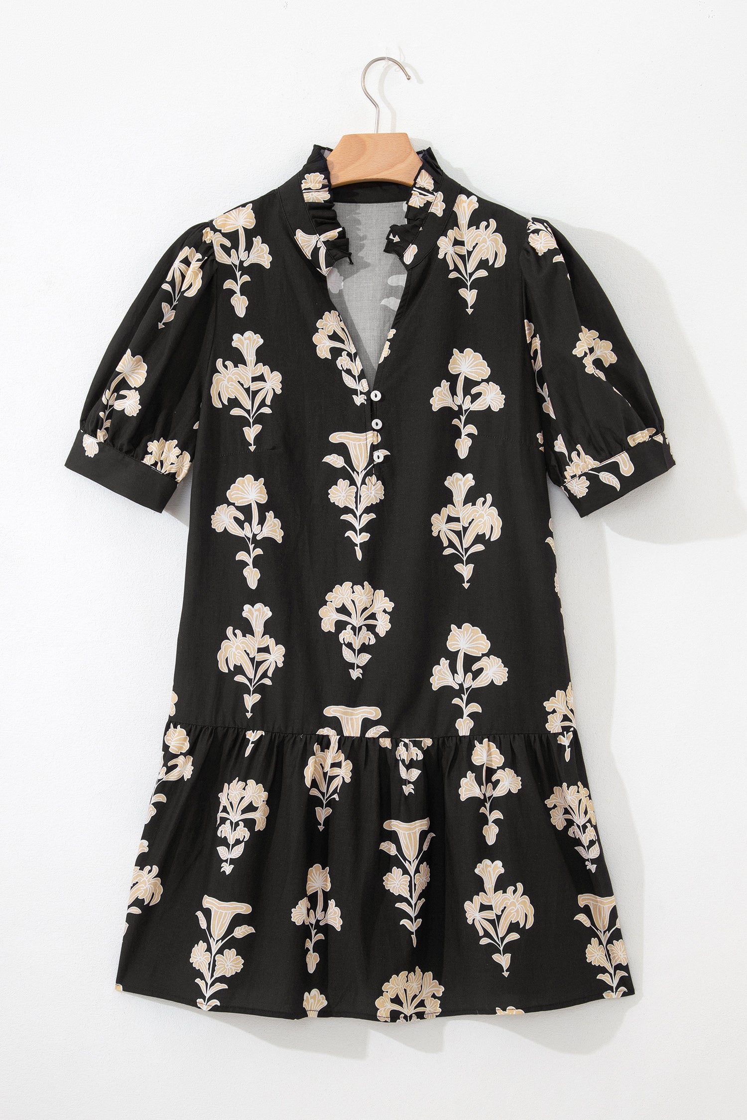 Black Frilled Floral Mini Dress