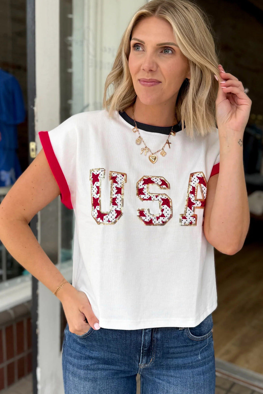 White USA Sequin Shirt