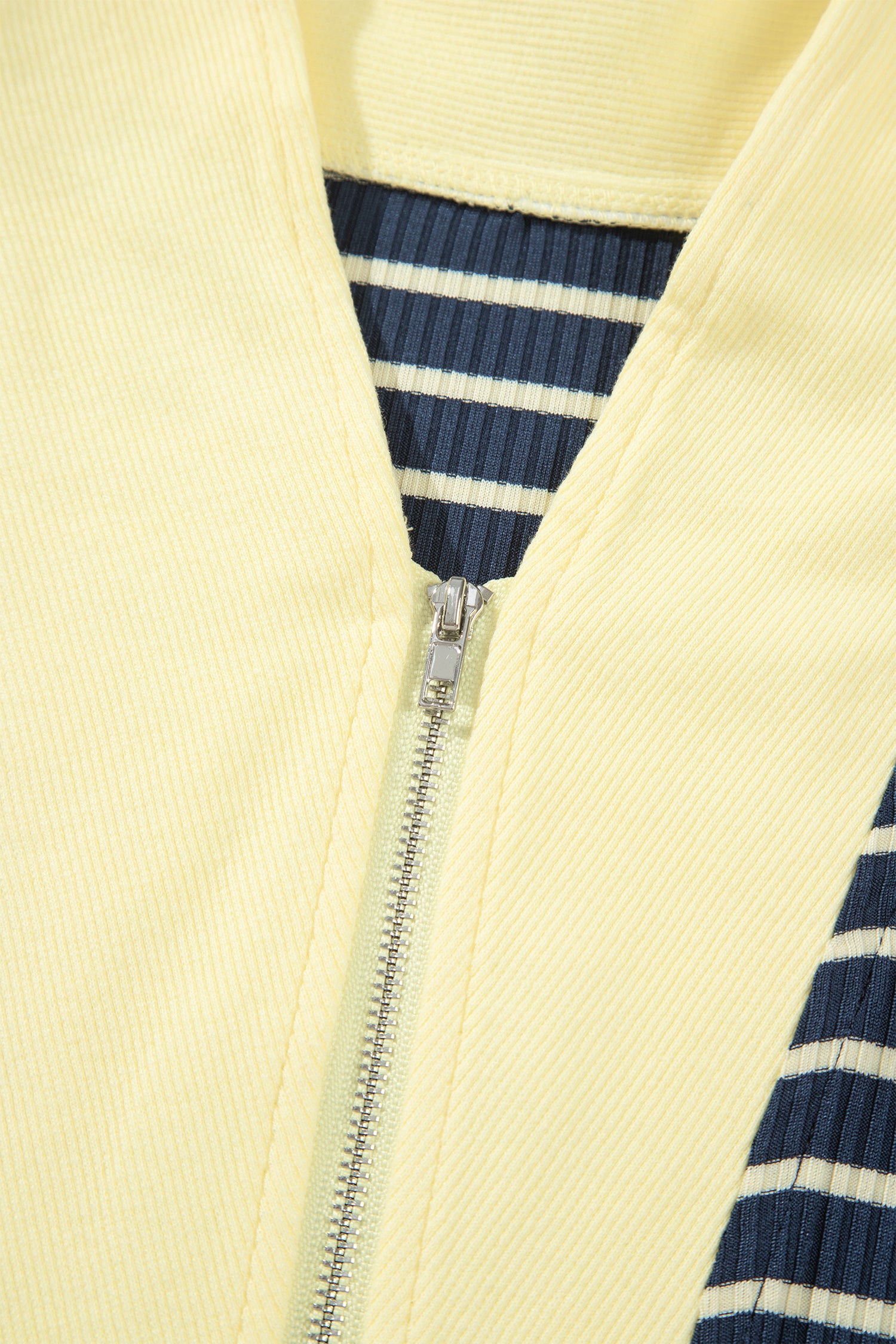 Blue Stripe Color Block Patchwork Zip V Neck Pullover Loose Pants 2pcs Set