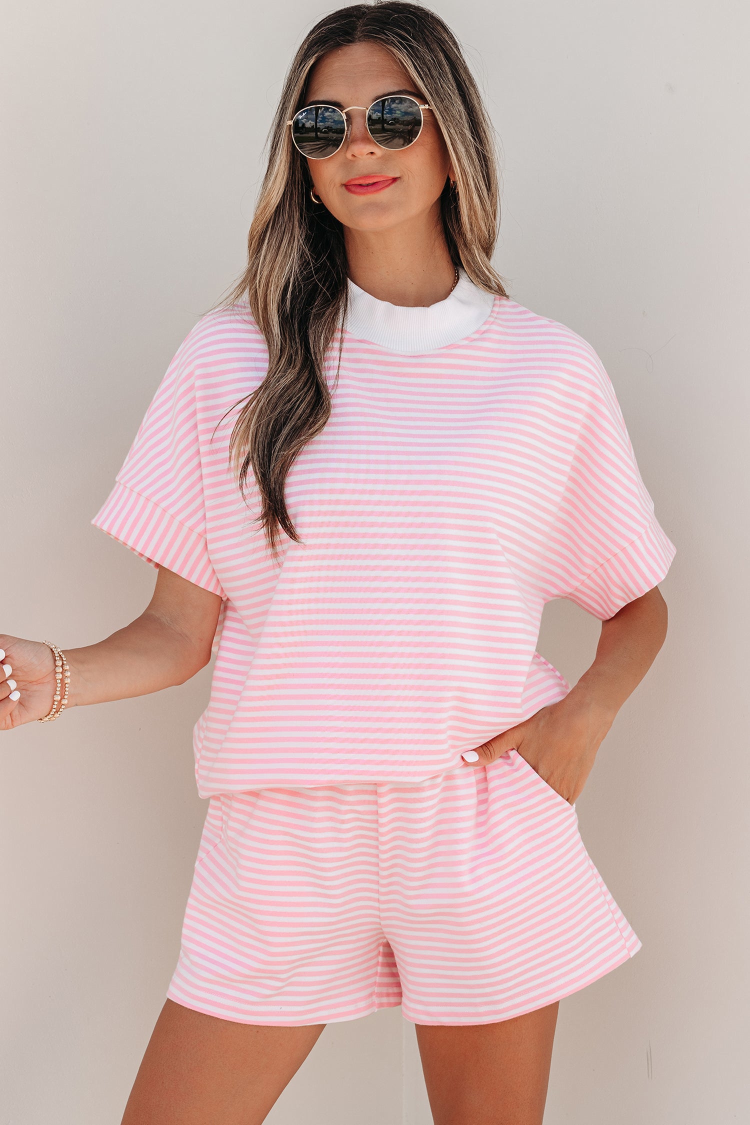 Pink Stripe 2pcs Short Set