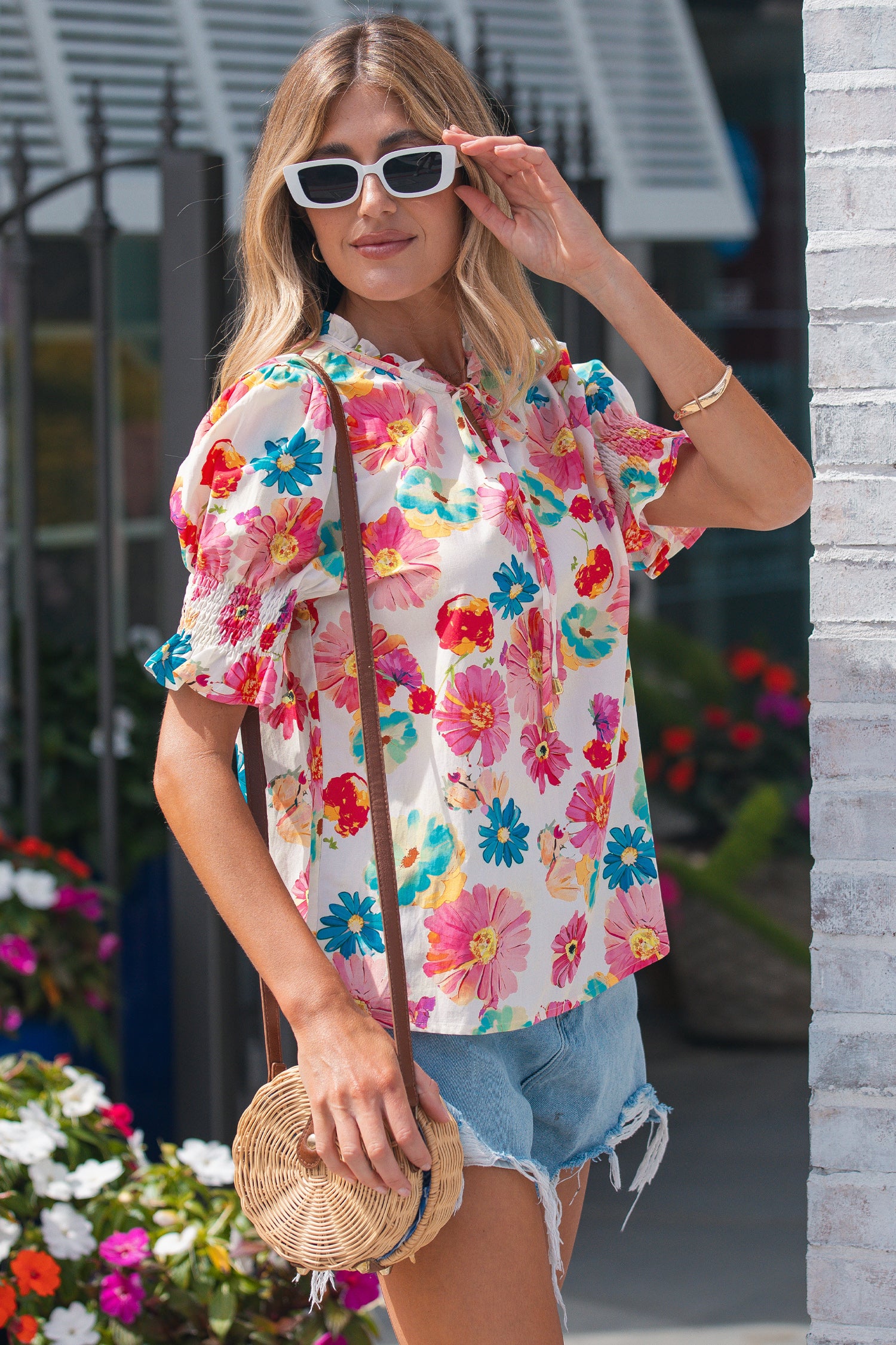 Beige Vibrant Summer Floral Blouse