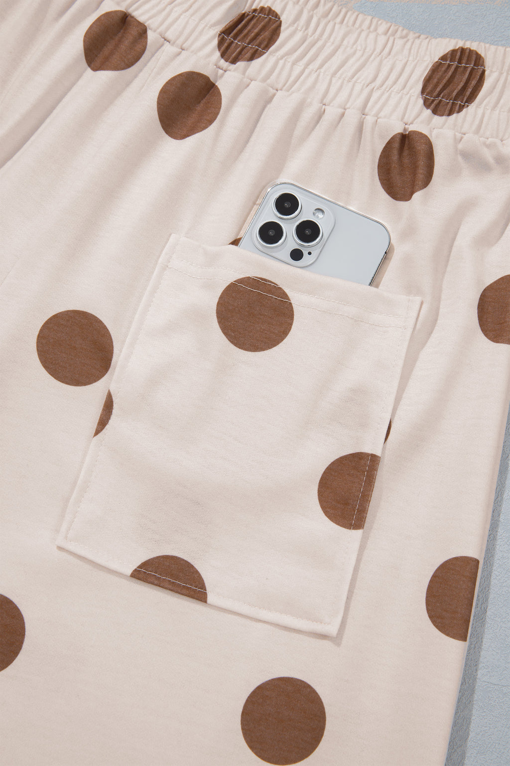 Brown Polka Dot Wide Leg Elastic Waist Casual Pants