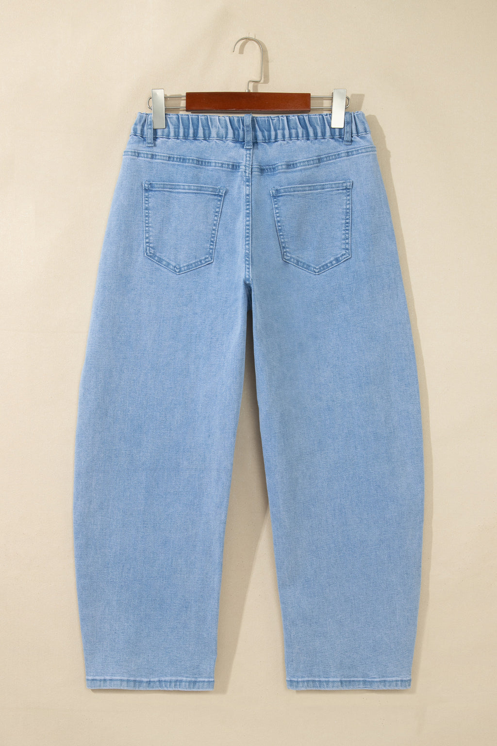 Four Leaf Clover Solid Color Square Patch Pocket Ankle-length Barrel Jeans