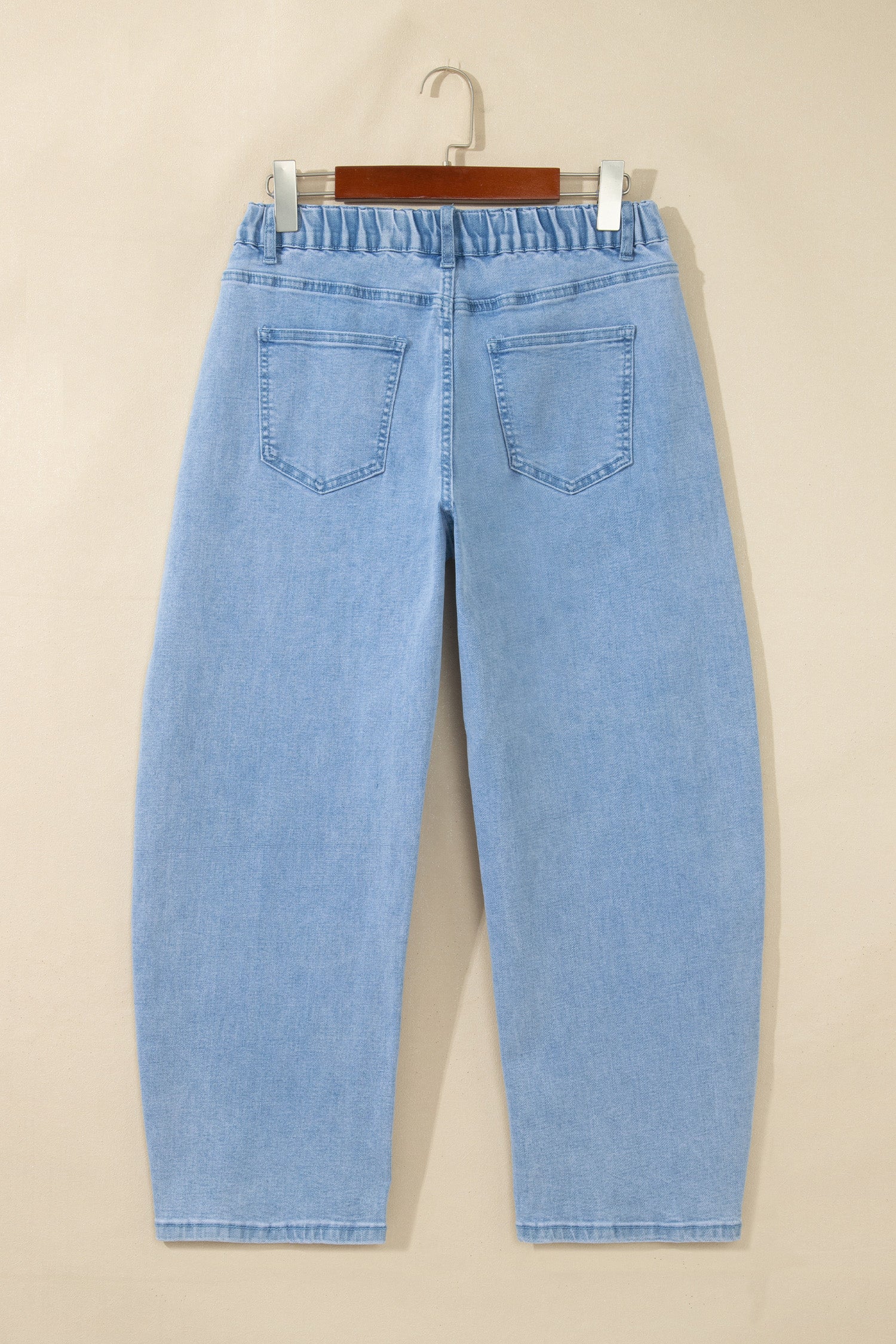 Four Leaf Clover Solid Color Square Patch Pocket Ankle-length Barrel Jeans