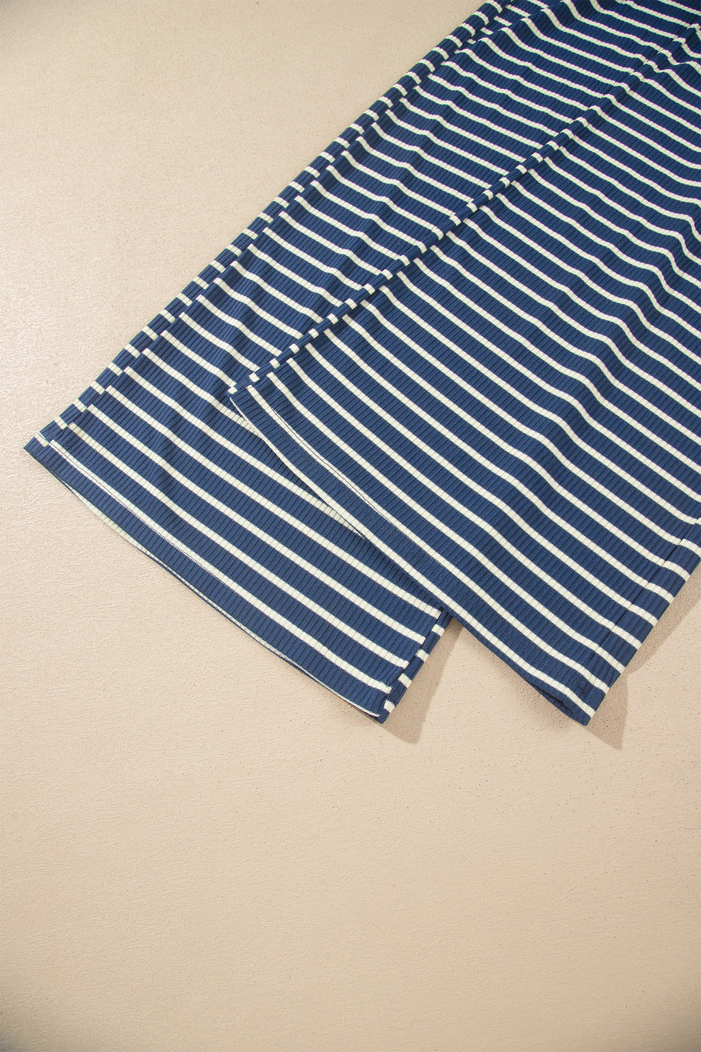 Blue Stripe Color Block Patchwork Zip V Neck Pullover Loose Pants 2pcs Set