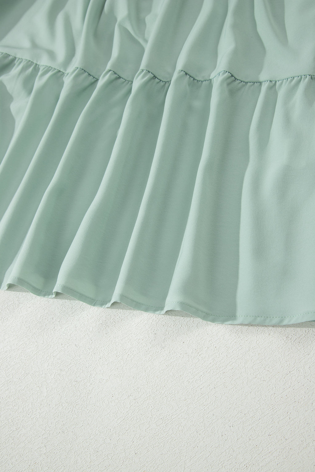 Clearly Aqua Solid Color V Neck Short Puff Sleeve High Waist Tiered Maxi Dress