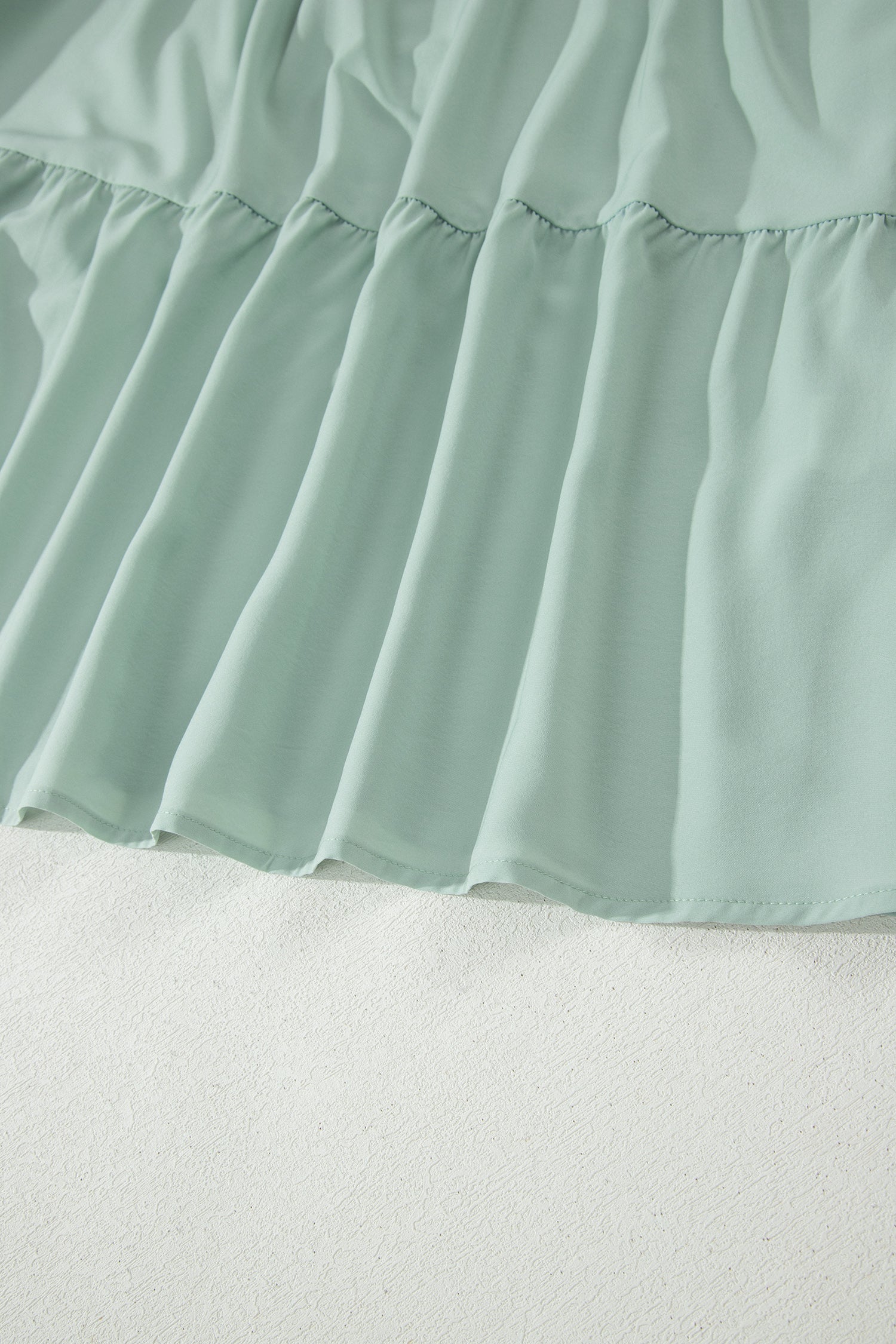 Clearly Aqua Solid Color V Neck Short Puff Sleeve High Waist Tiered Maxi Dress