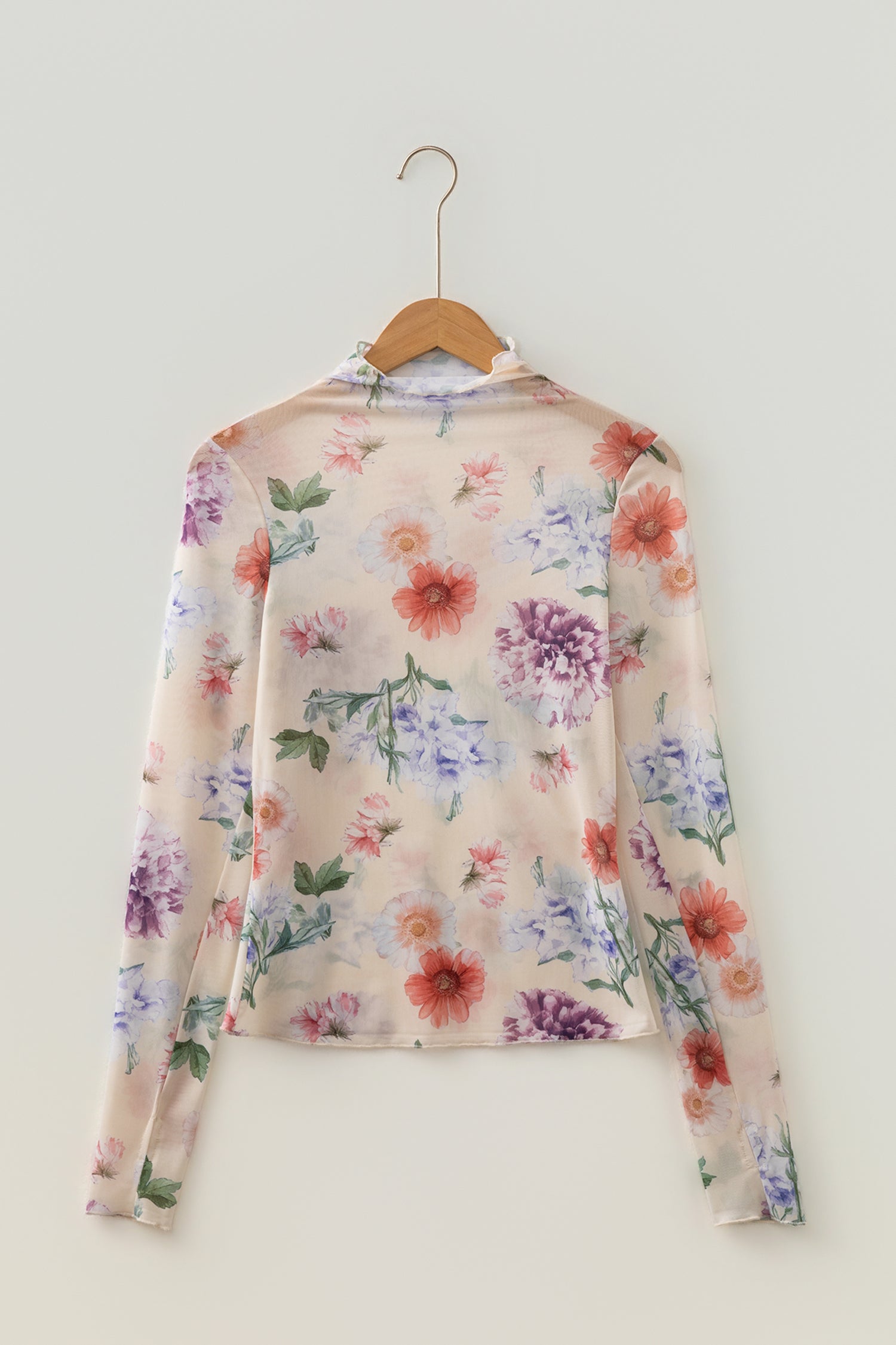 Apricot Floral Mesh Thumbhole Long Sleeve Slim Top