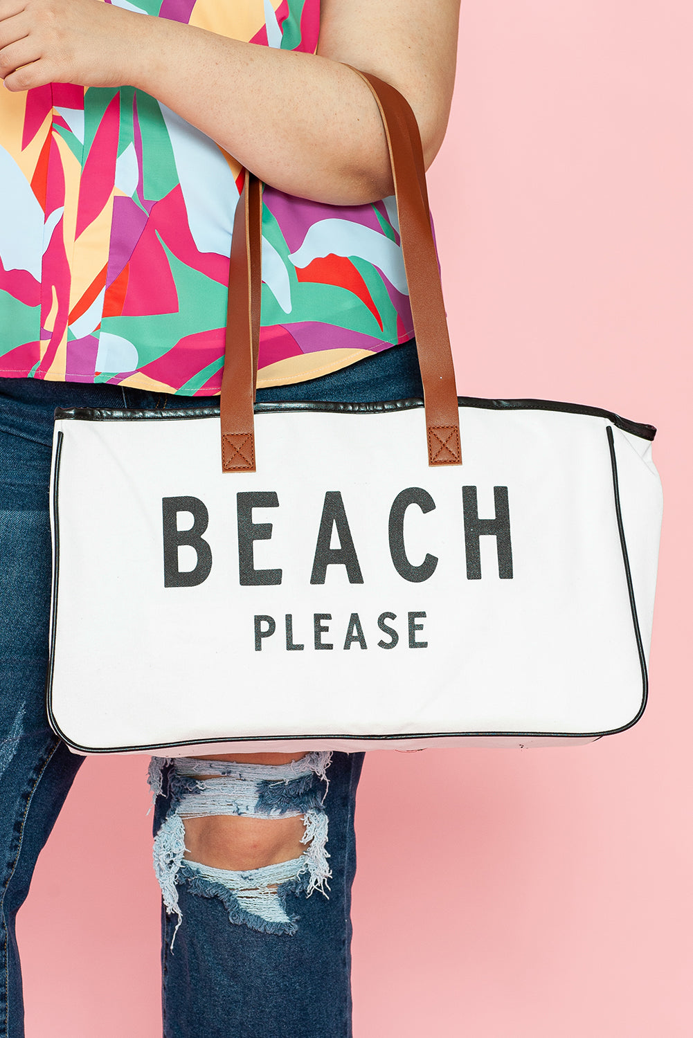 White BEACH PLEASE Tote Bag