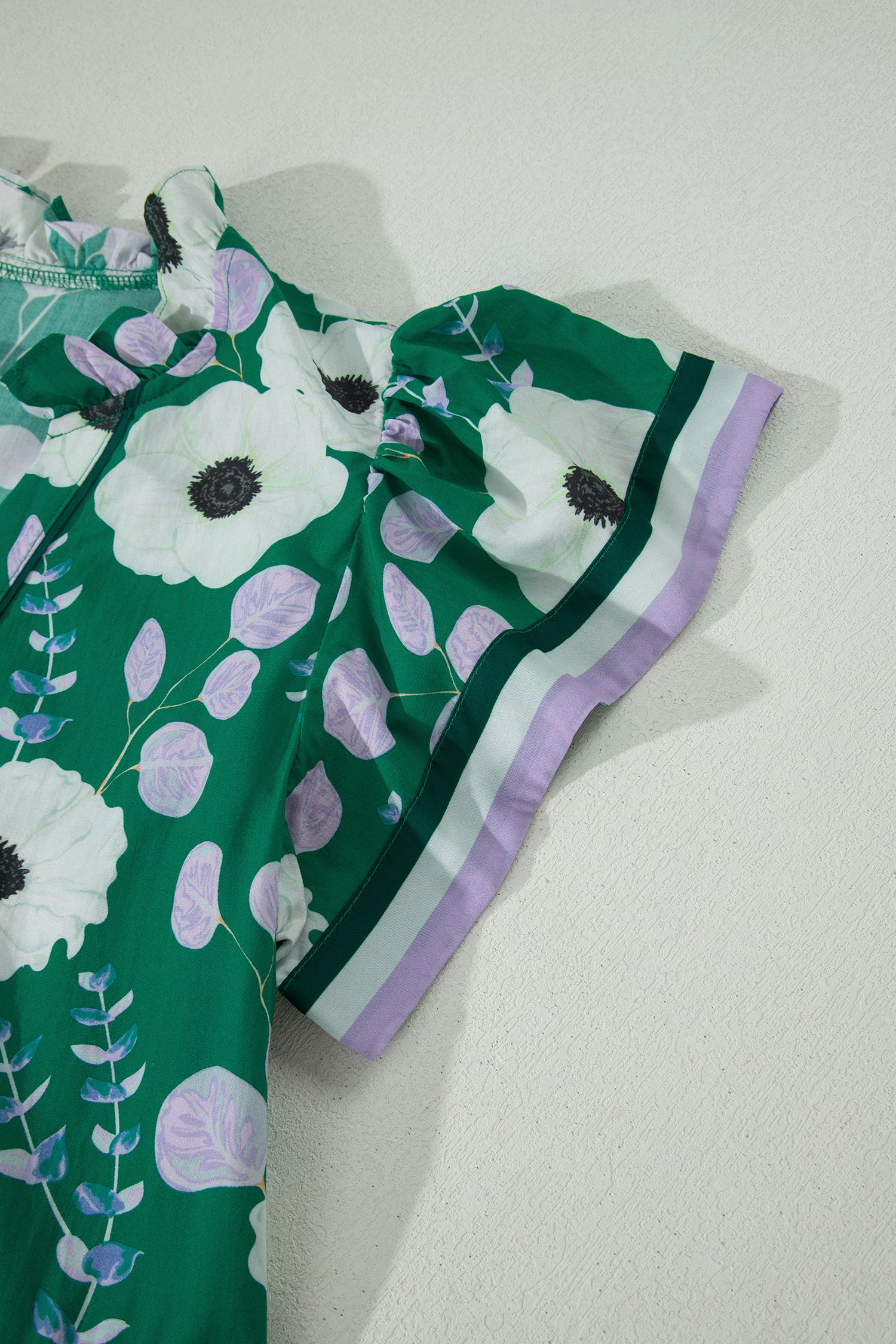 Green V Neck Ruffled Short Sleeve Flower Maxi Dress