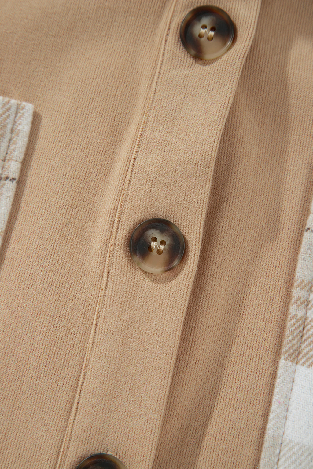 Light French Beige Plaid Colorblock Shirt Collar Shift Shacket