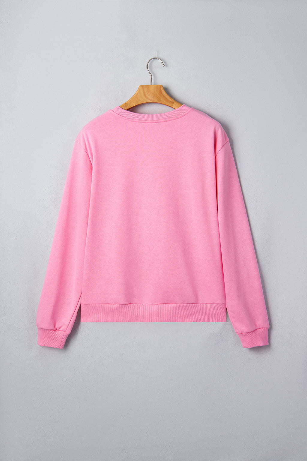 Pink Embroidered Pumpkin Face Long Sleeve Round Neck Sweatshirt