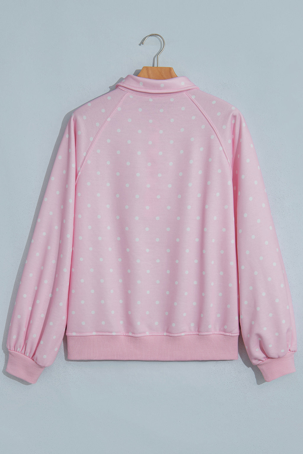 Brown Polka Dot Print Metal Button Collar Casual Pullover Sweatshirt