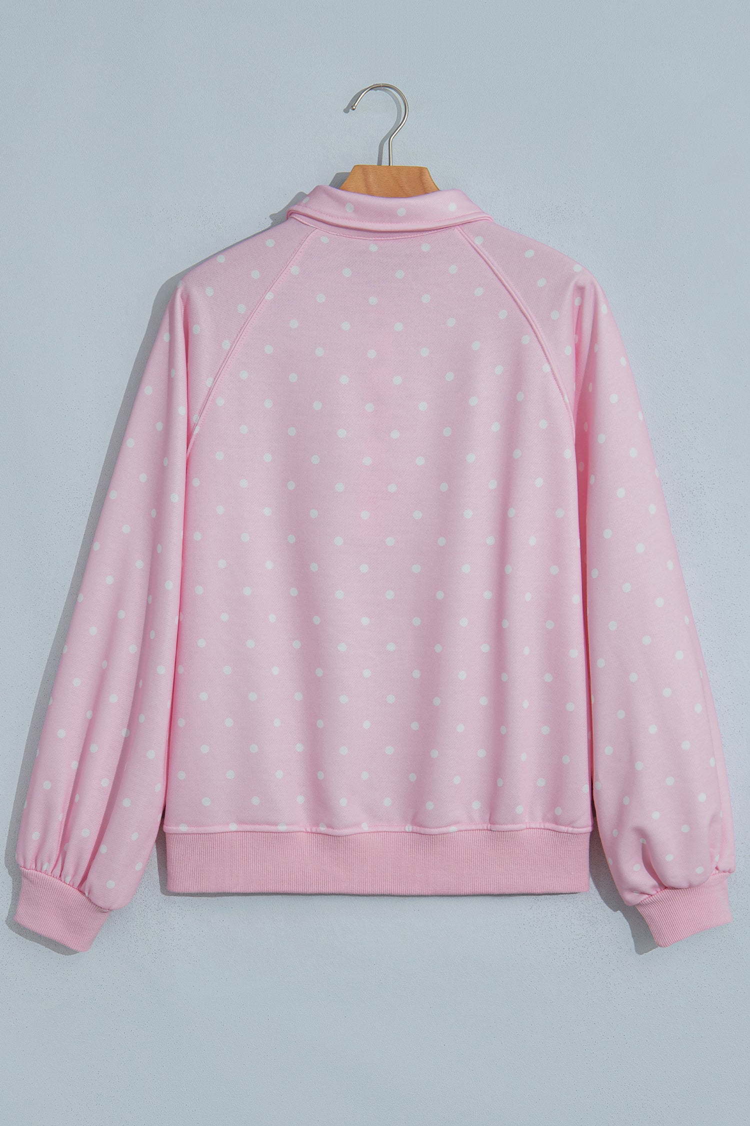 Brown Polka Dot Print Metal Button Collar Casual Pullover Sweatshirt