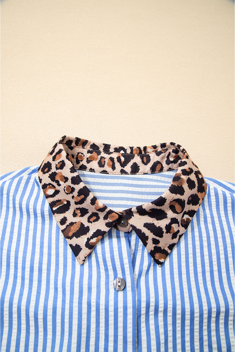 Sky Blue Striped Leopard Button Up Shirt