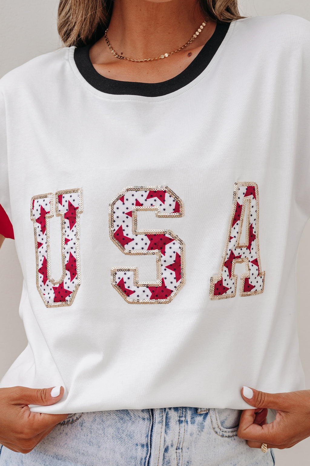 White USA Sequin Shirt