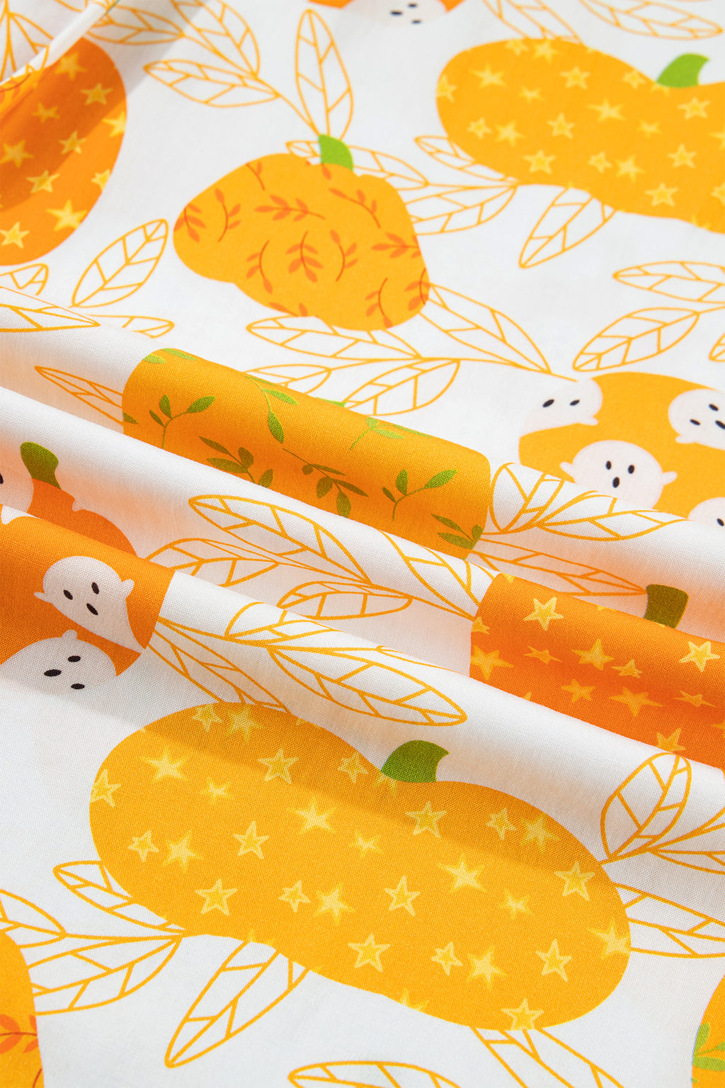 Orange Short Sleeve Pumpkin Print Polka Dot Trim Pocket Pocket Placket Home Wear Lounge Set