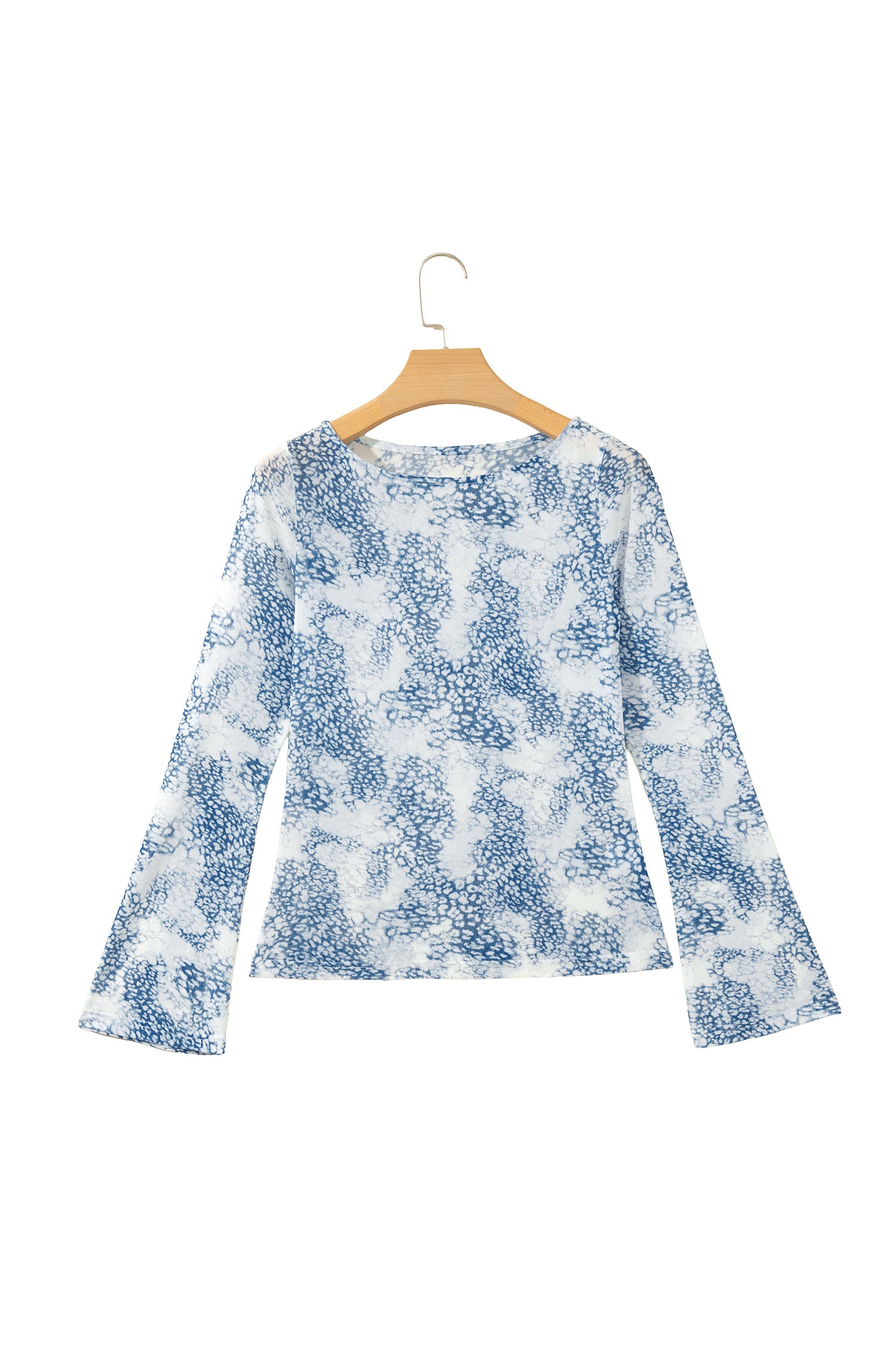 Sky Blue Long Sleeve Leopard Print Round Neck Sheath Top