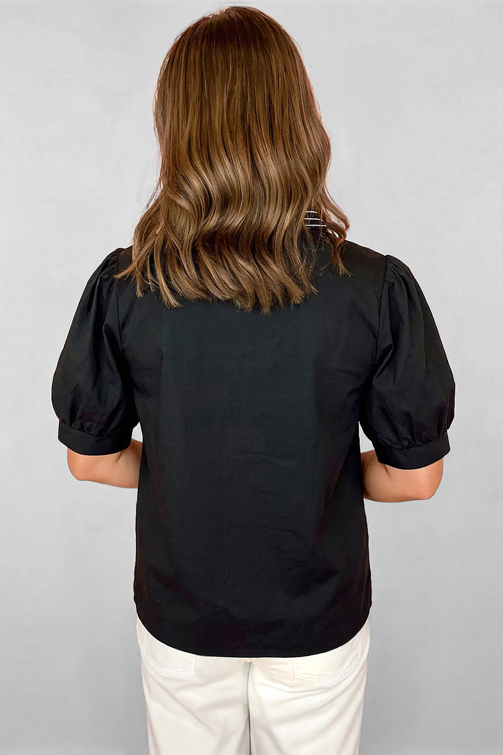 Black Short Puff Sleeve Blouse