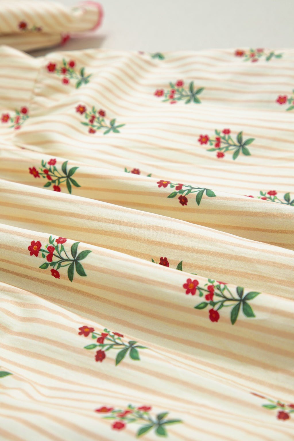 Apricot Striped Floral Short Dress