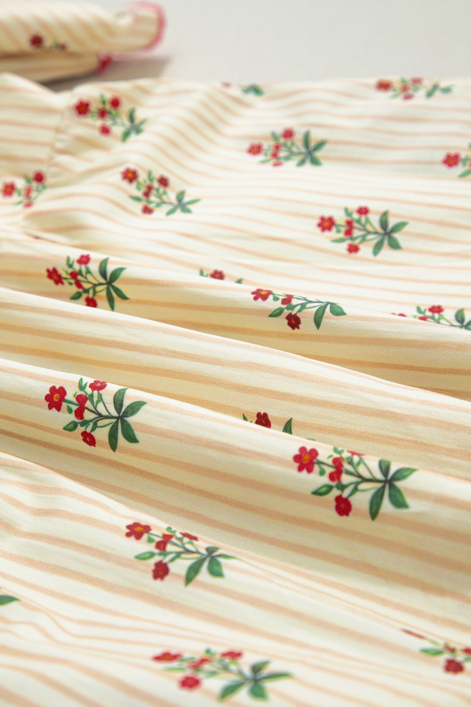 Apricot Striped Floral Short Dress
