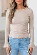 Jet Stream Lace Cuff Patchwork Round Neck Long Sleeve Top