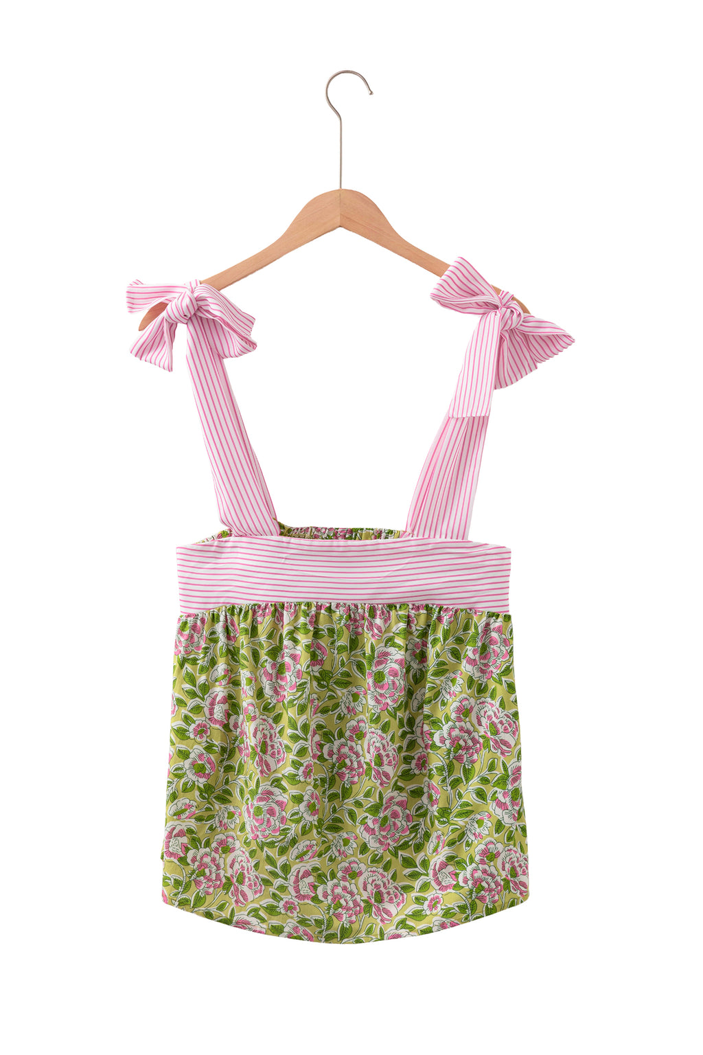 Green Floral Printed Knot Straps Babydoll Tank Top