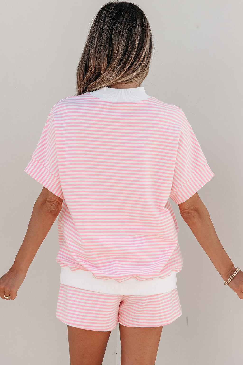 Pink Stripe 2pcs Short Set