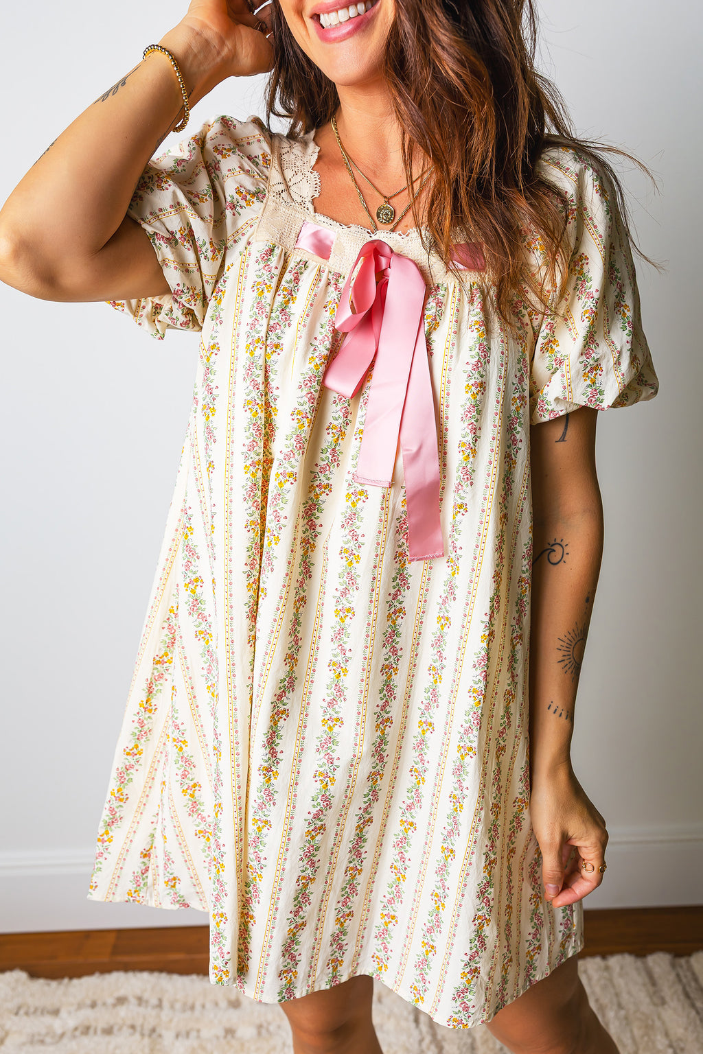 Floral Print Square Neck Mini Dress