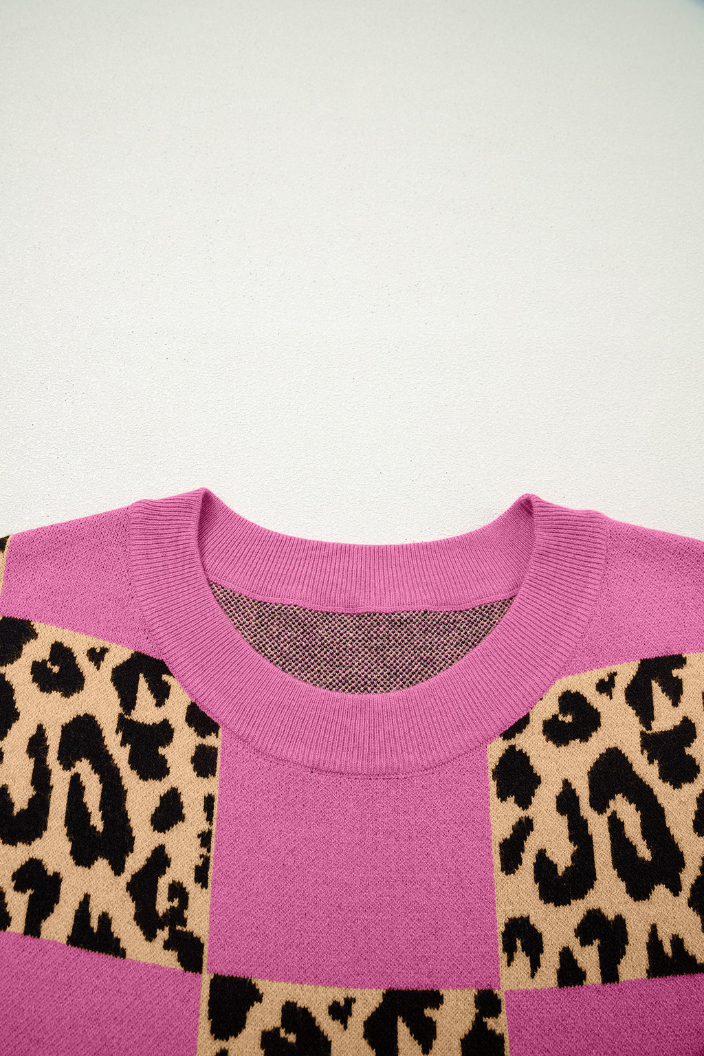 Glamourous Pink Leopard Short Sleeve Knit Sweater