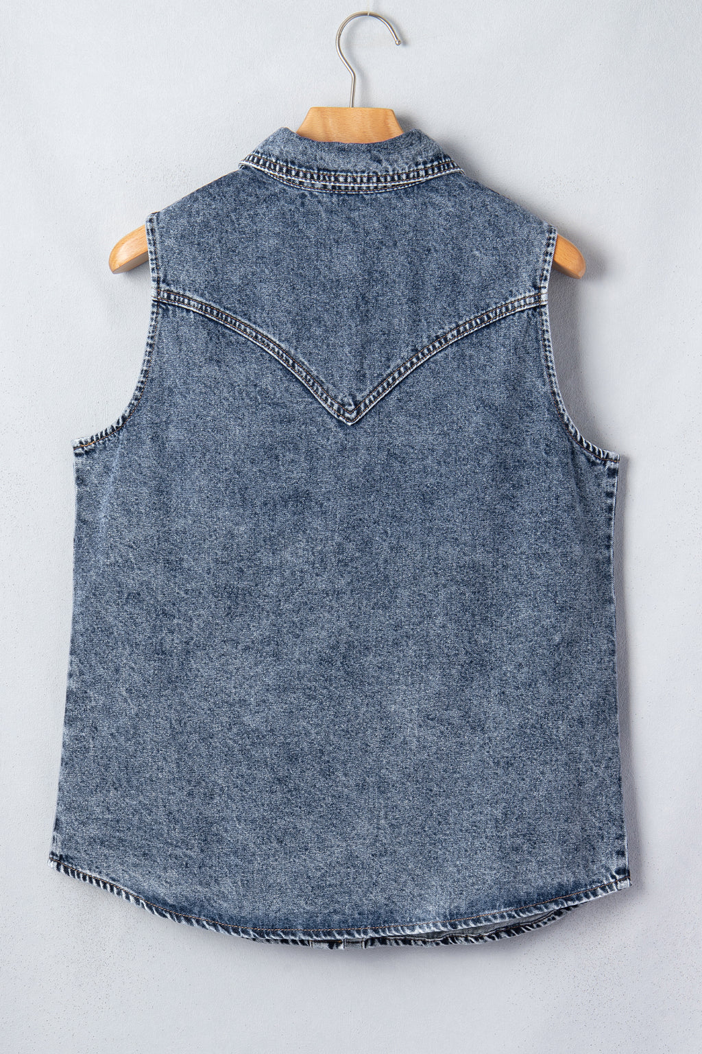 Ashleigh Blue Solid Denim Button Front Pocket Sleeveless Cowboy Vest