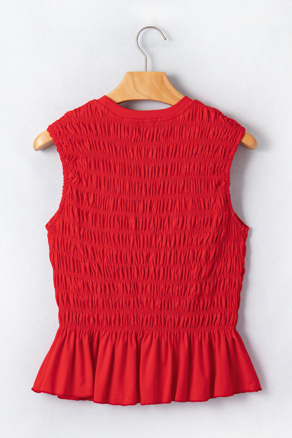 Fiery Red Shirred Slim Fit Ruffle Hem Tank Top