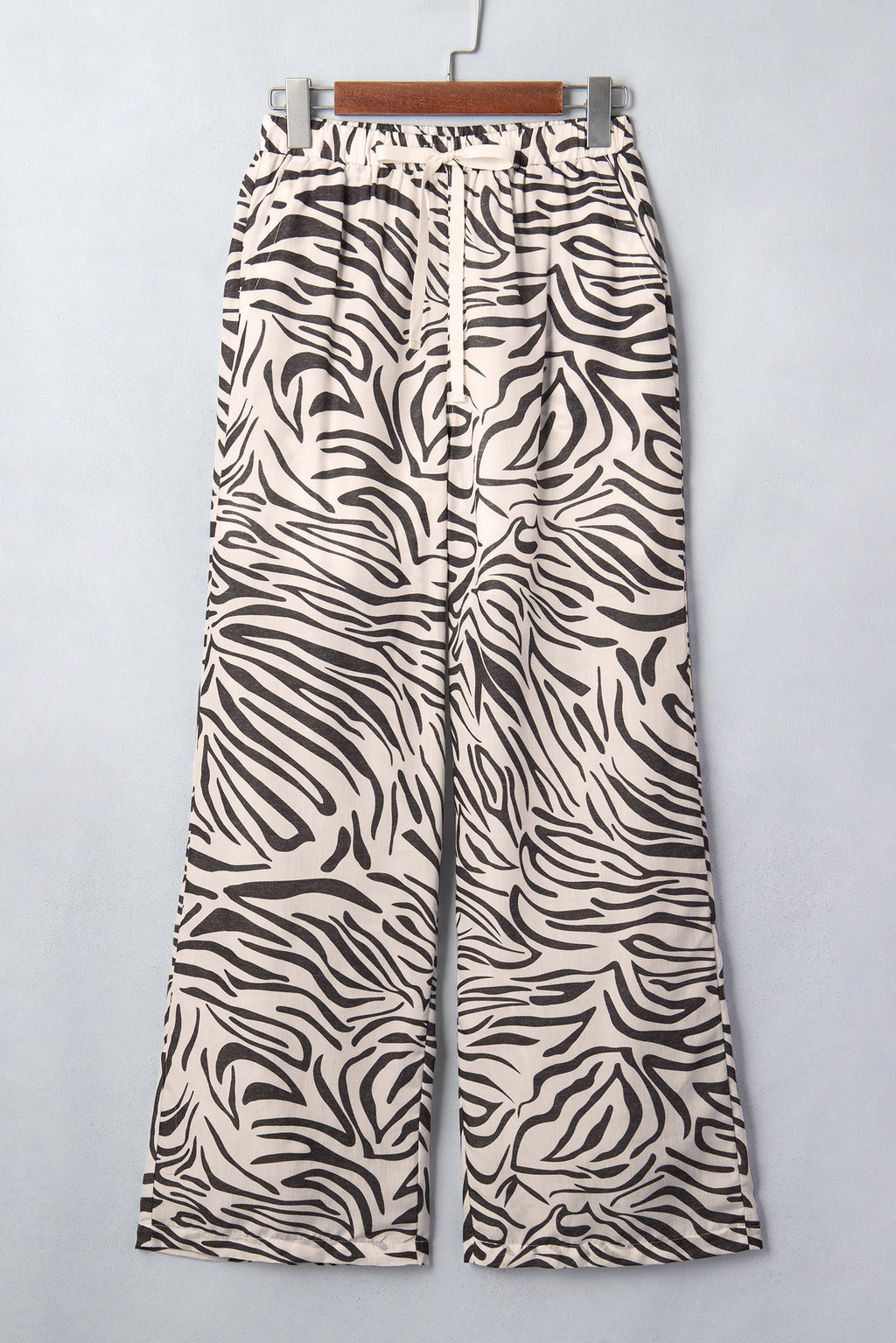 Multicolour Western Print Zebra Pattern Elastic Waist Pocket Full-Length Pants