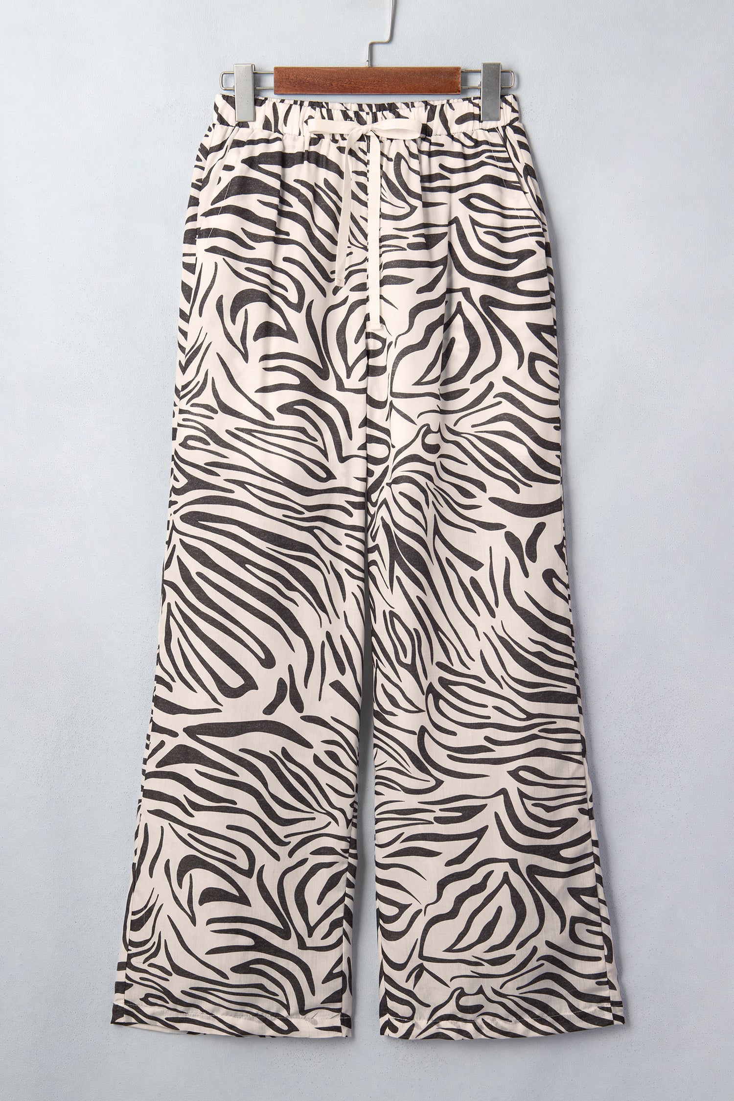 Multicolour Western Print Zebra Pattern Elastic Waist Pocket Full-Length Pants