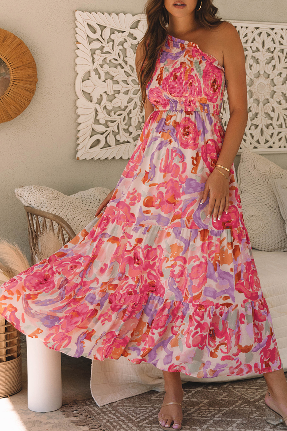 Blushing One-Shoulder Maxi Dress