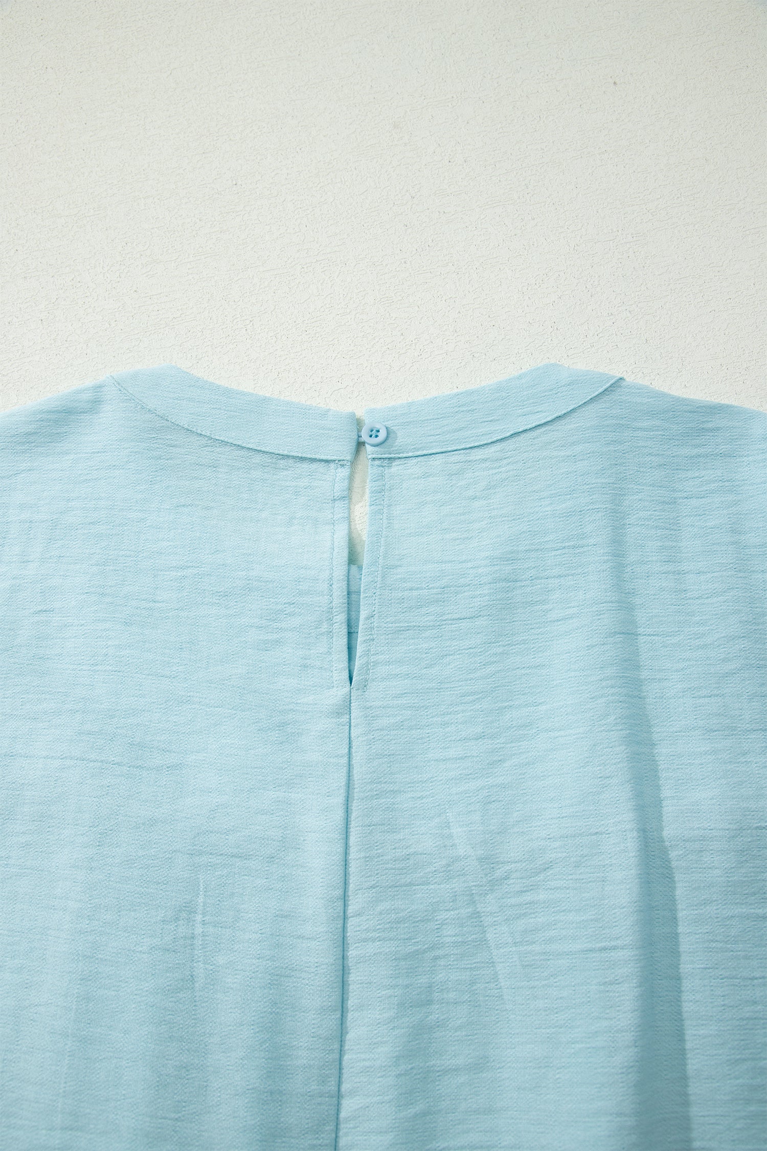 Mist Blue Tie Half Sleeve Pleated Detail Babydoll Blouse