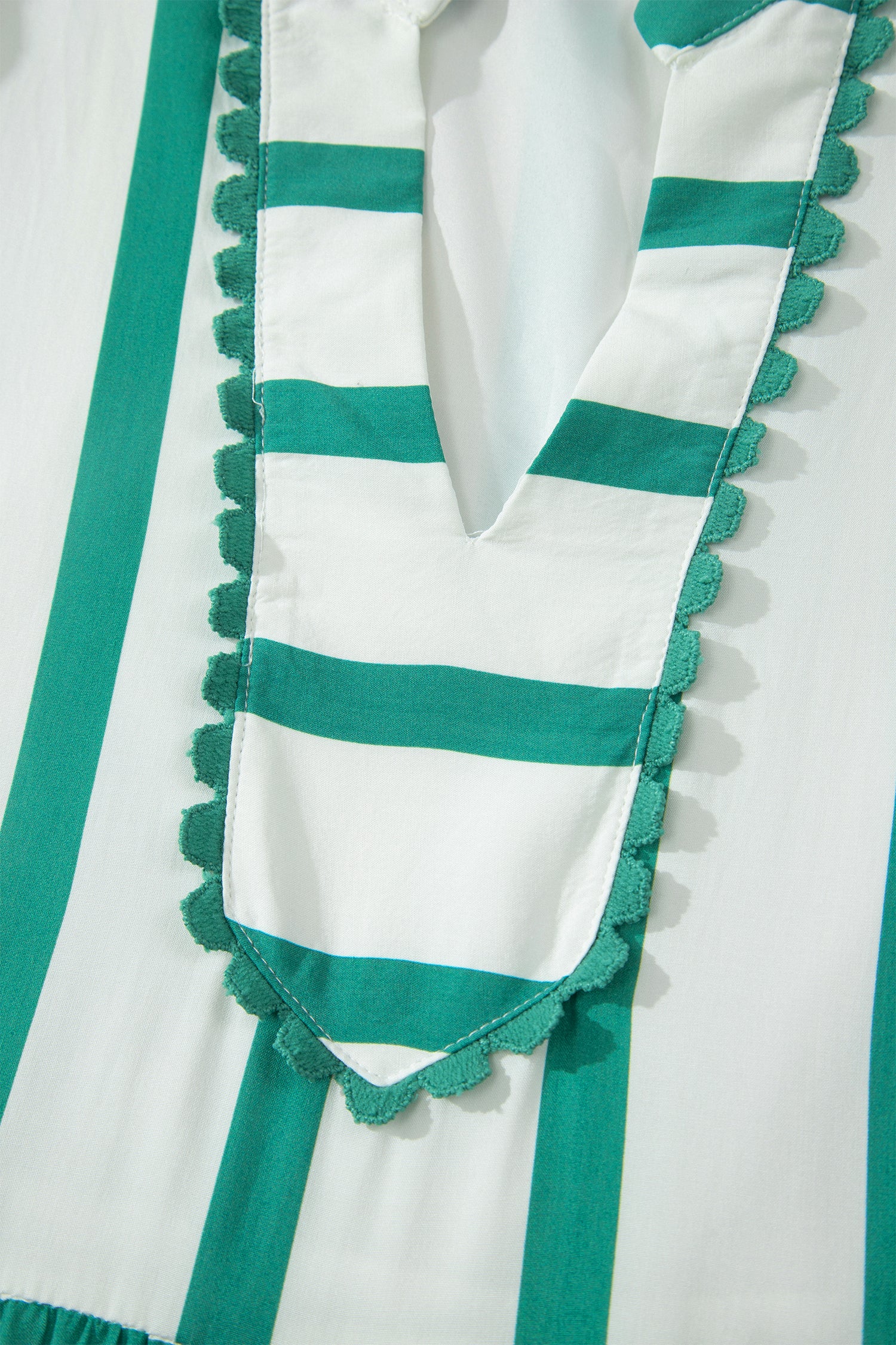 Green Stripe Ricrac Trim Notched Neck Half Sleeve Vacation Dress