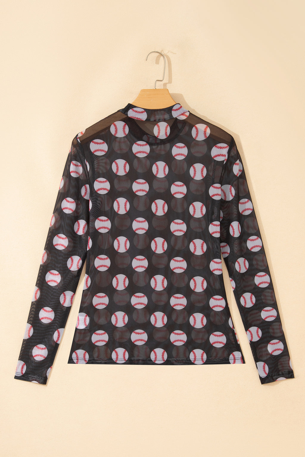 Brown Rugby Game Day Sheer Mesh Long Sleeve Top
