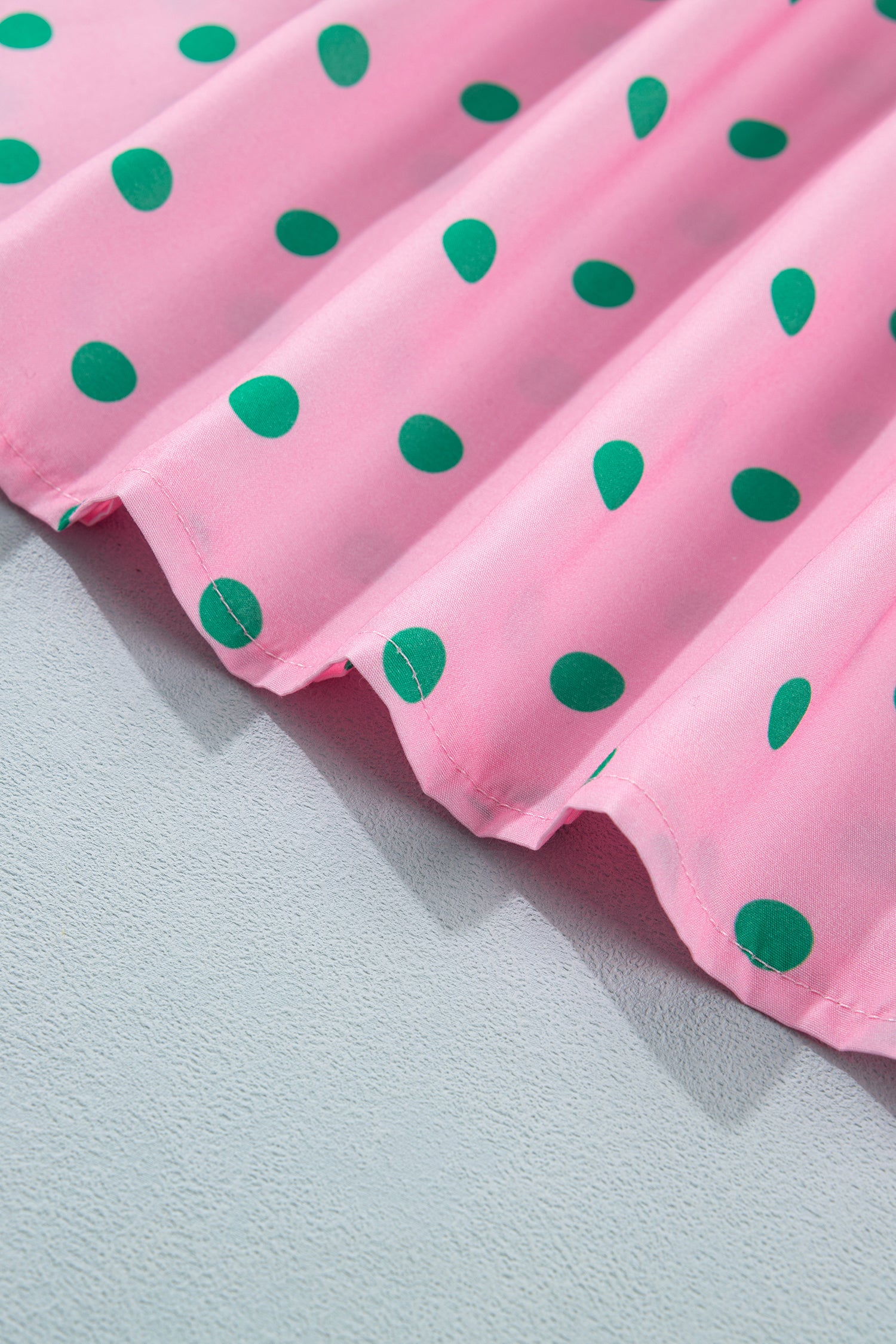 Pink Polka Dot Print V Neck Short Sleeve Tiered Mini Dress