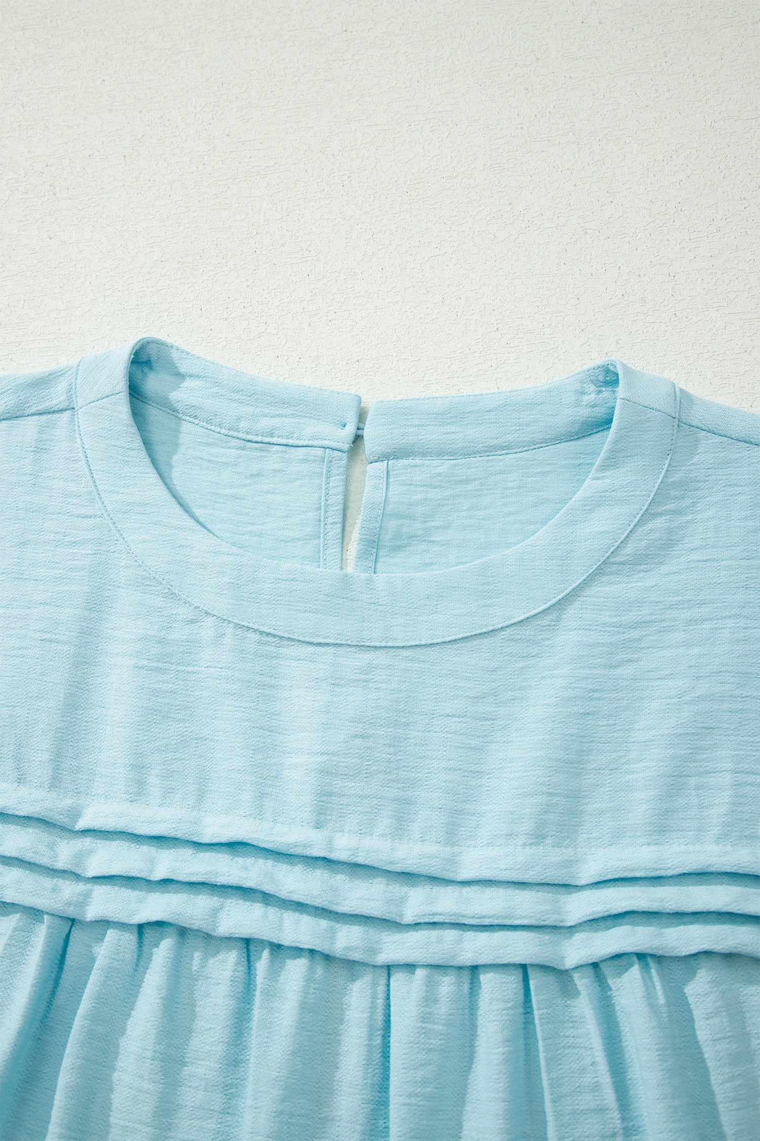Mist Blue Tie Half Sleeve Pleated Detail Babydoll Blouse