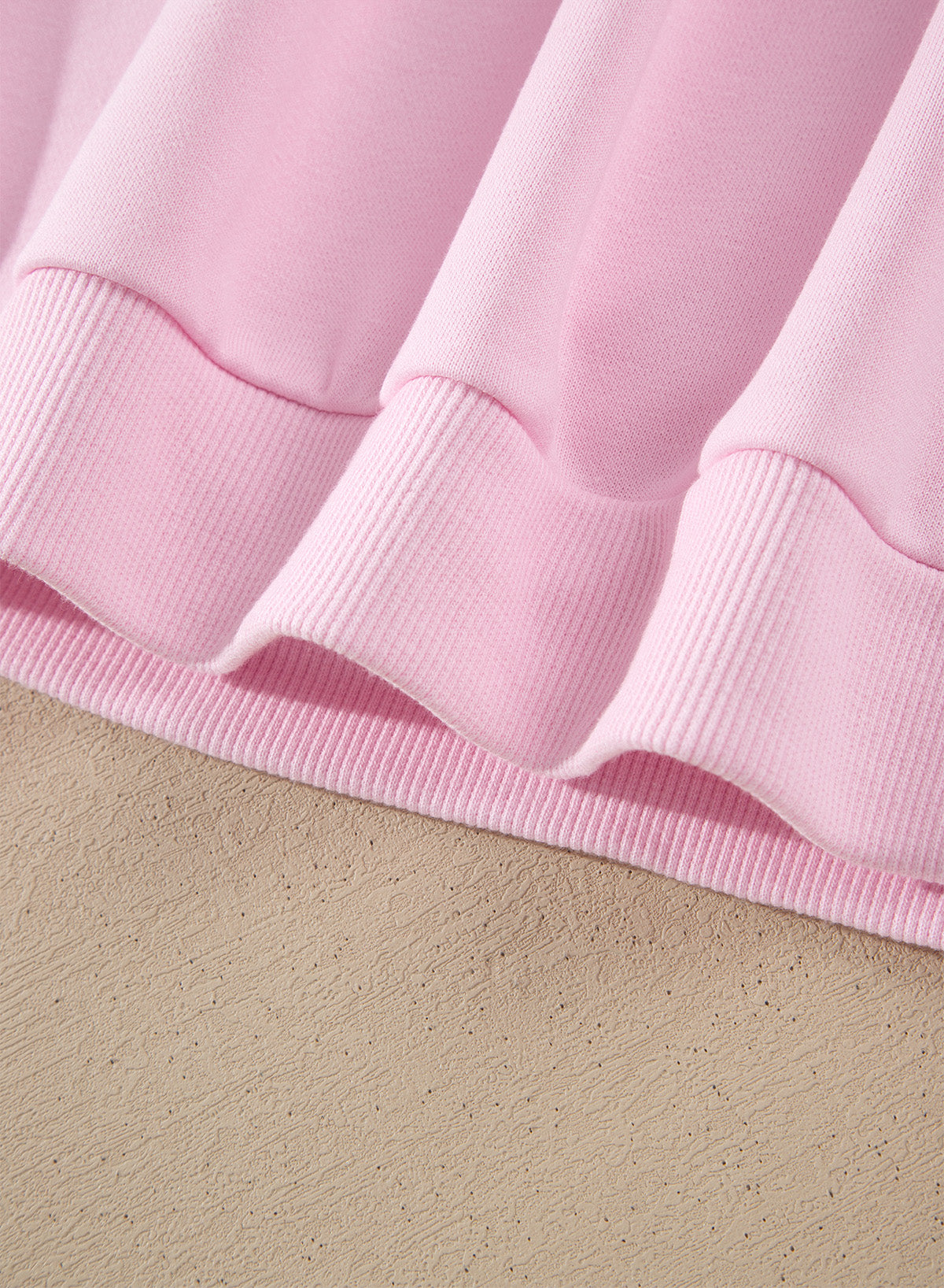 Pink Solid Color Raw Seam Lace Detail Loose Casual Sweatshirt